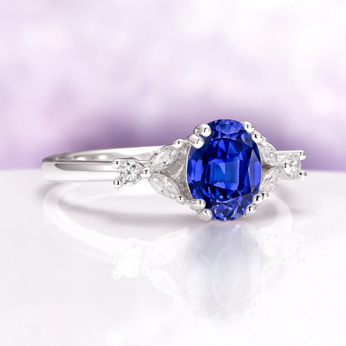 Oval Cut Blue Sapphire Engagement Ring in Sterling Silver - Image 5