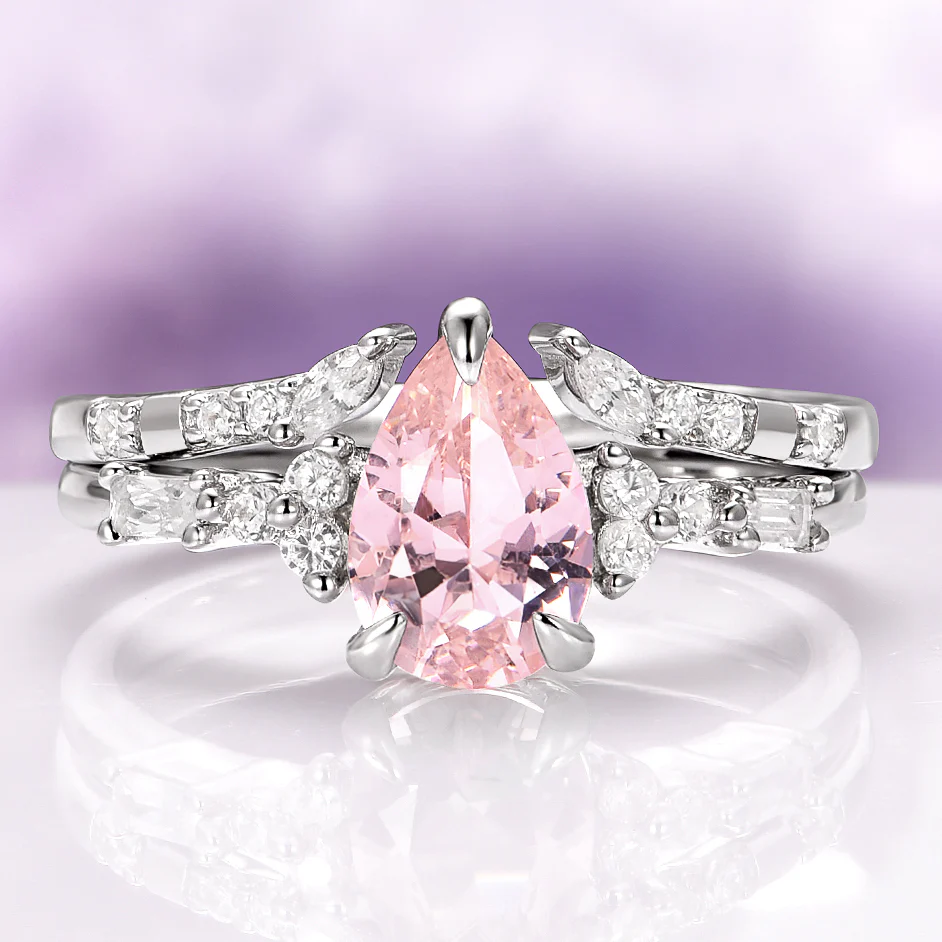 Teardrop Morganite Couples Ring Set - Image 3
