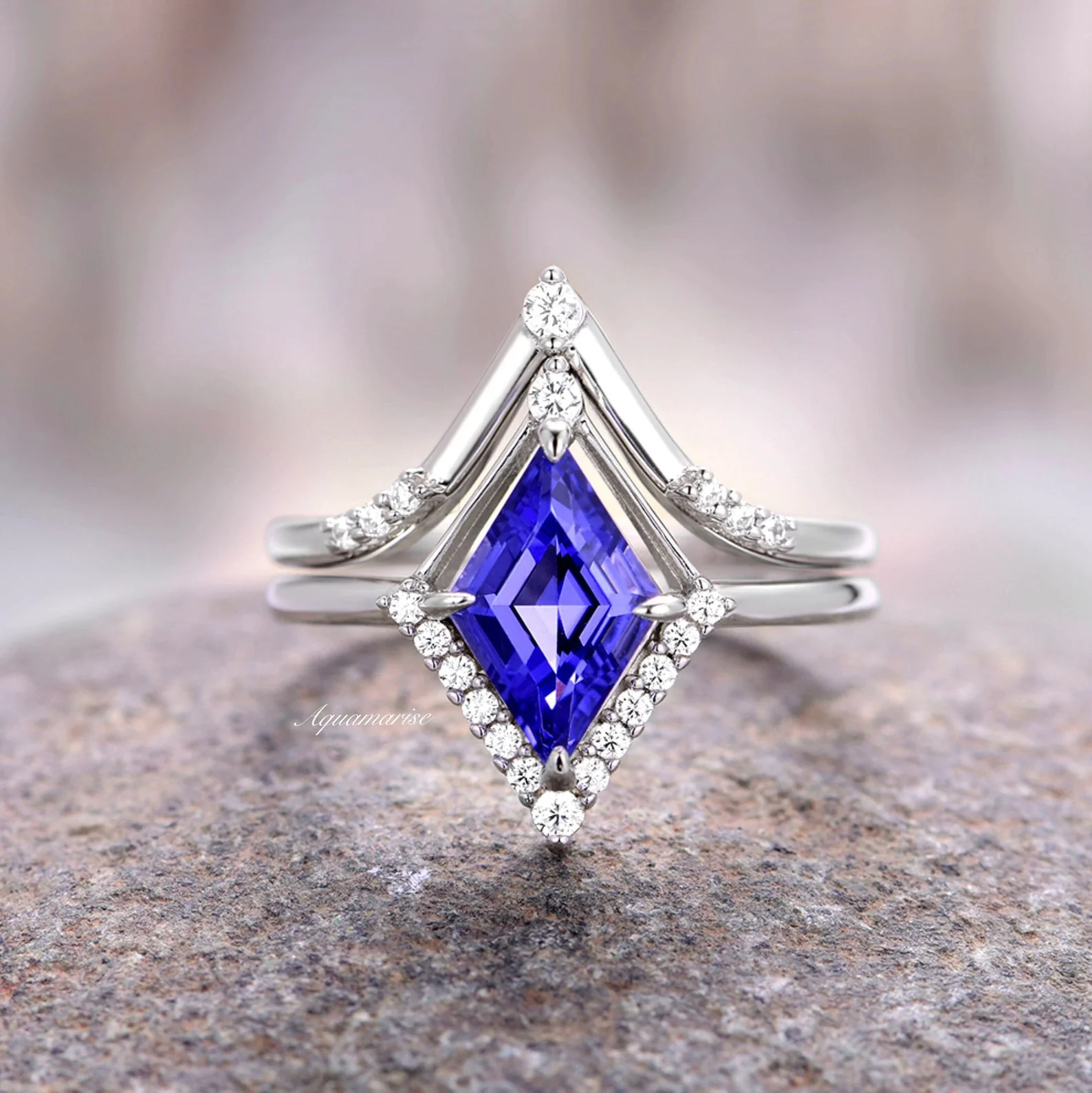 Borealis & Tanzanite Couples Ring Set- Northern Lights & Trees - Image 4
