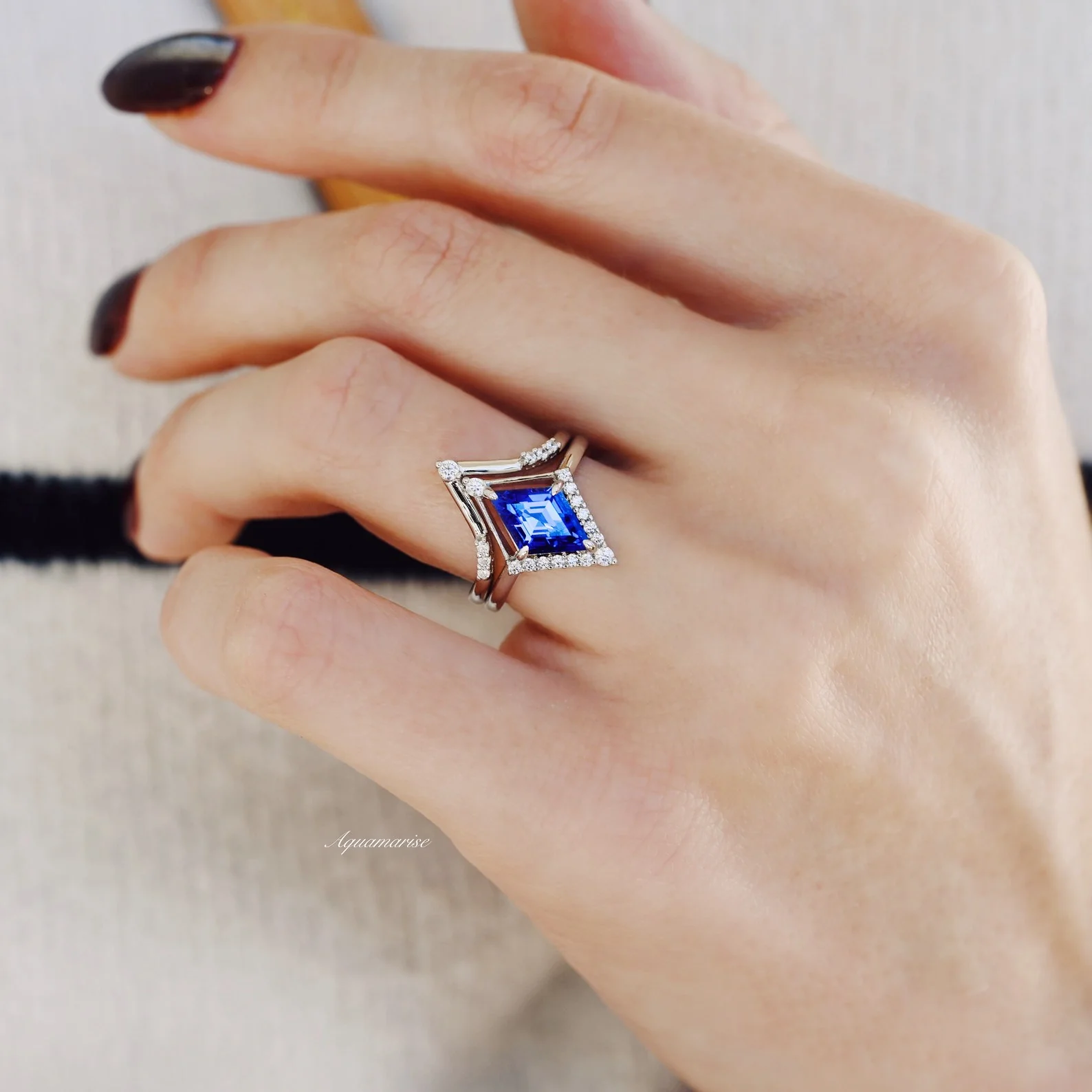 Borealis & Tanzanite Couples Ring Set- Northern Lights & Trees - Image 5