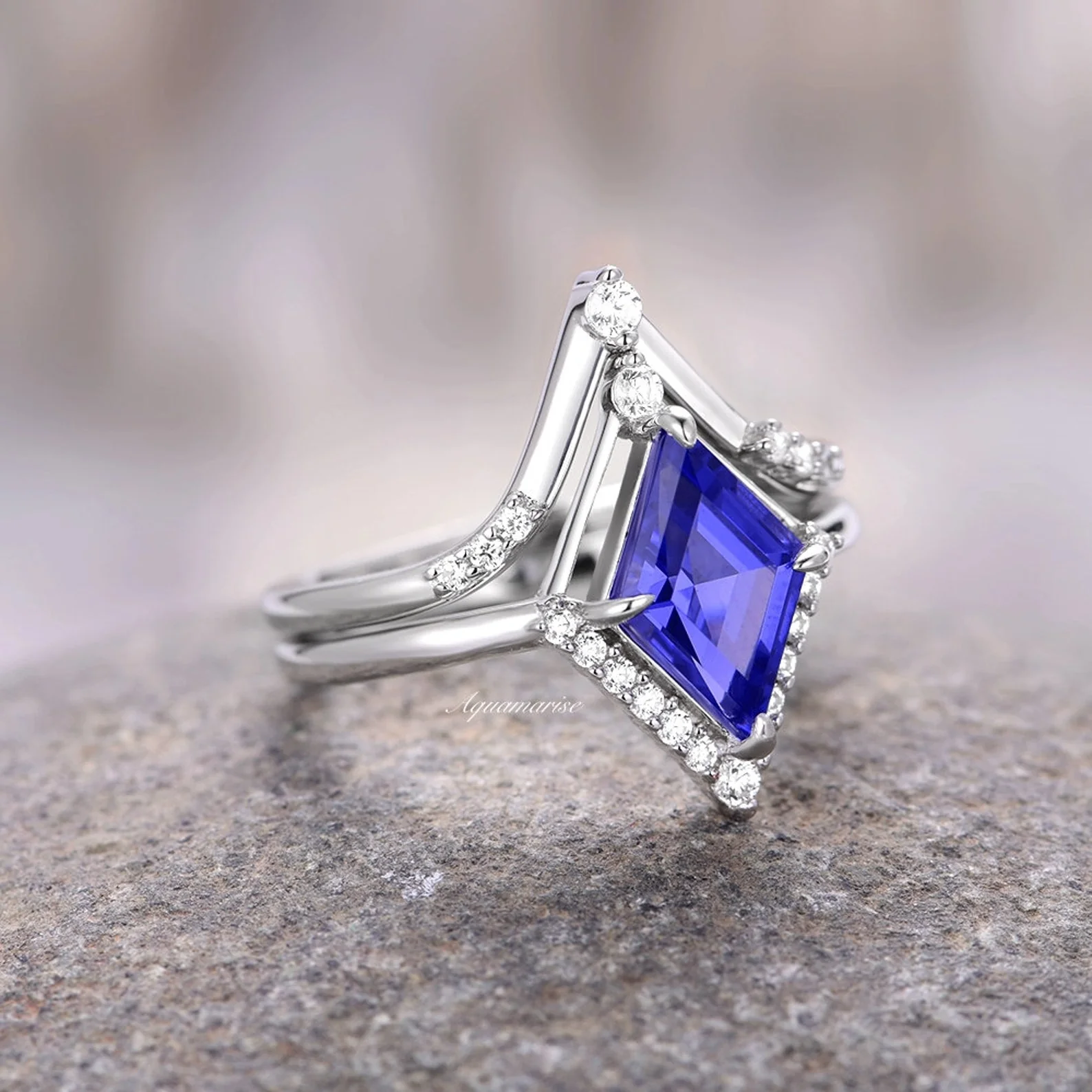 Borealis & Tanzanite Couples Ring Set- Northern Lights & Trees - Image 7