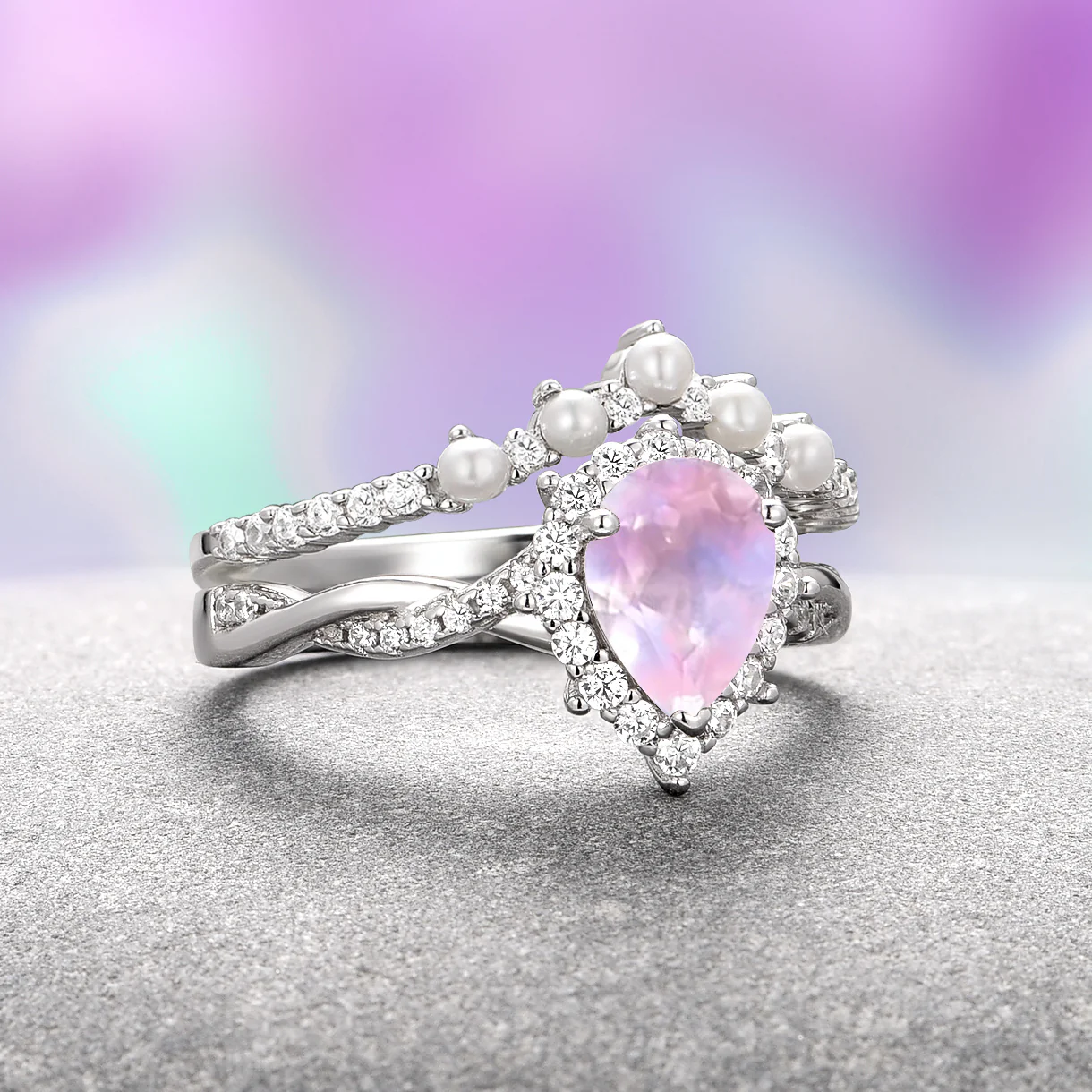 Briar Rose Quartz & Pearl Ring Set in Sterling Silver - Image 3