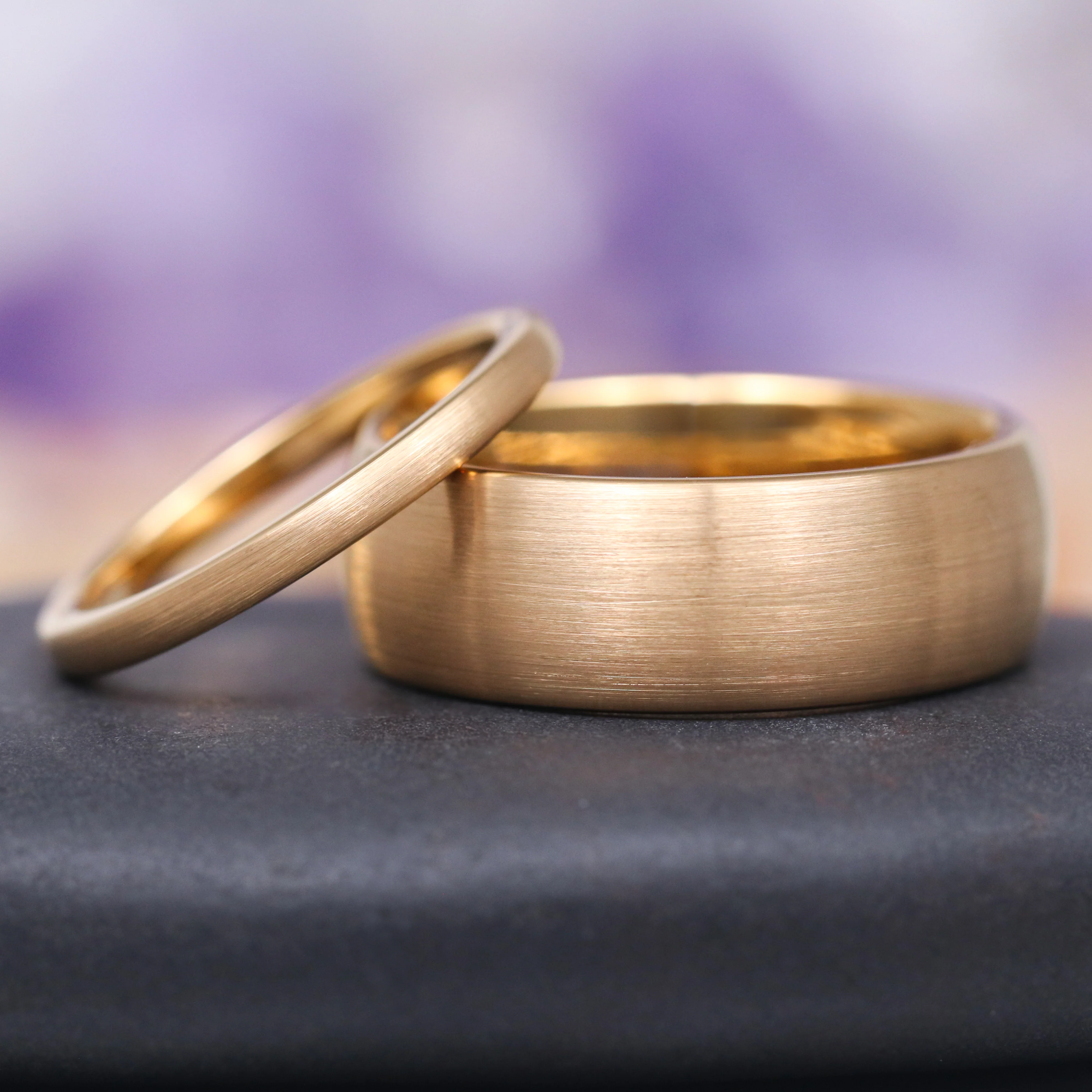 Minimalist Satin Gold Couples Ring Set