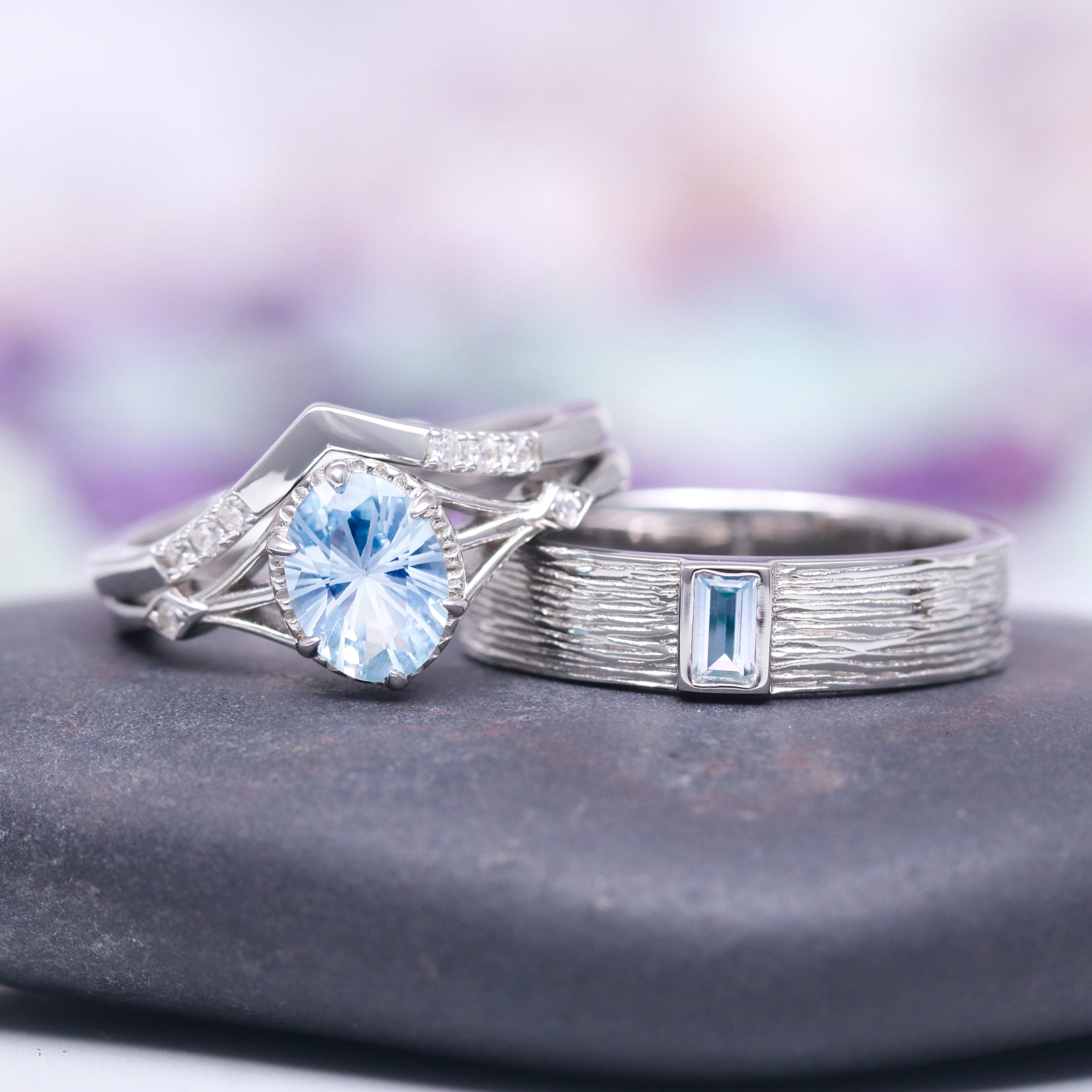 Celtic Aquamarine Couples Ring Set