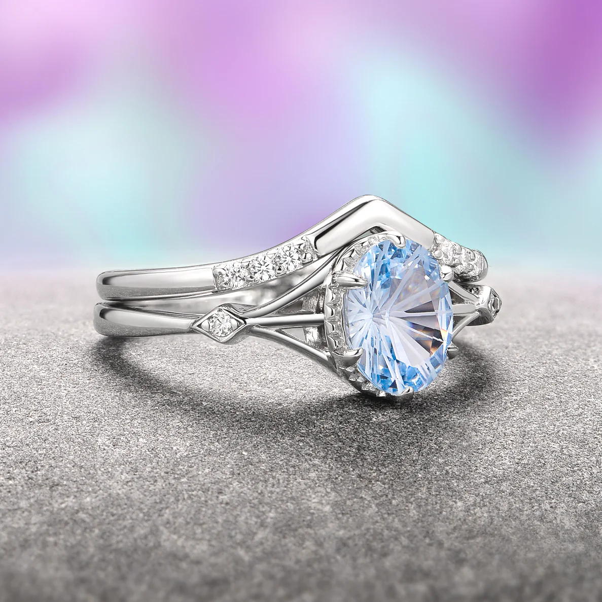 Celtic Aquamarine Couples Ring Set - Image 6