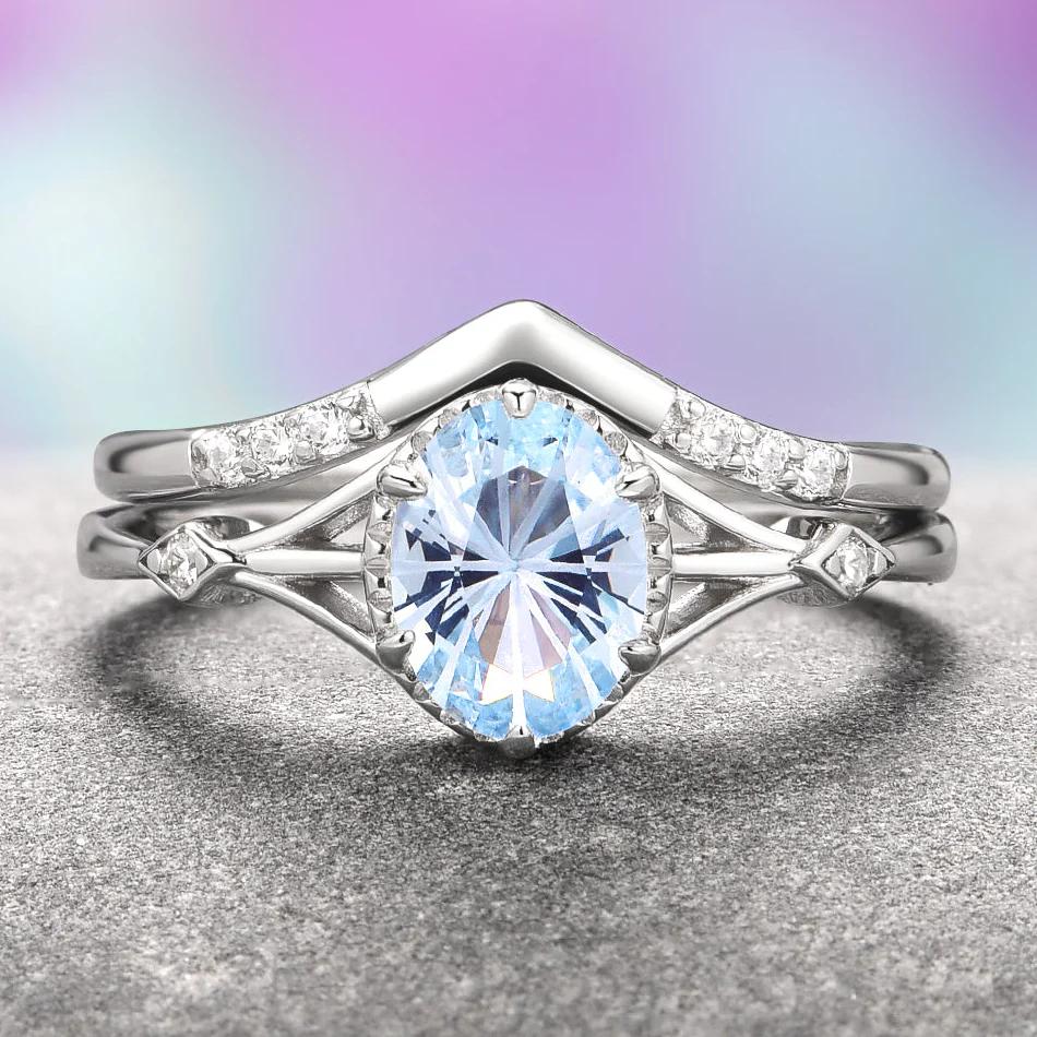 Fireworks Cut Aquamarine Couples Ring Set - Image 4