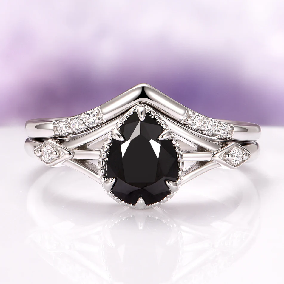 Celtic Black Onyx Engagement Ring Set in 14K White Gold
