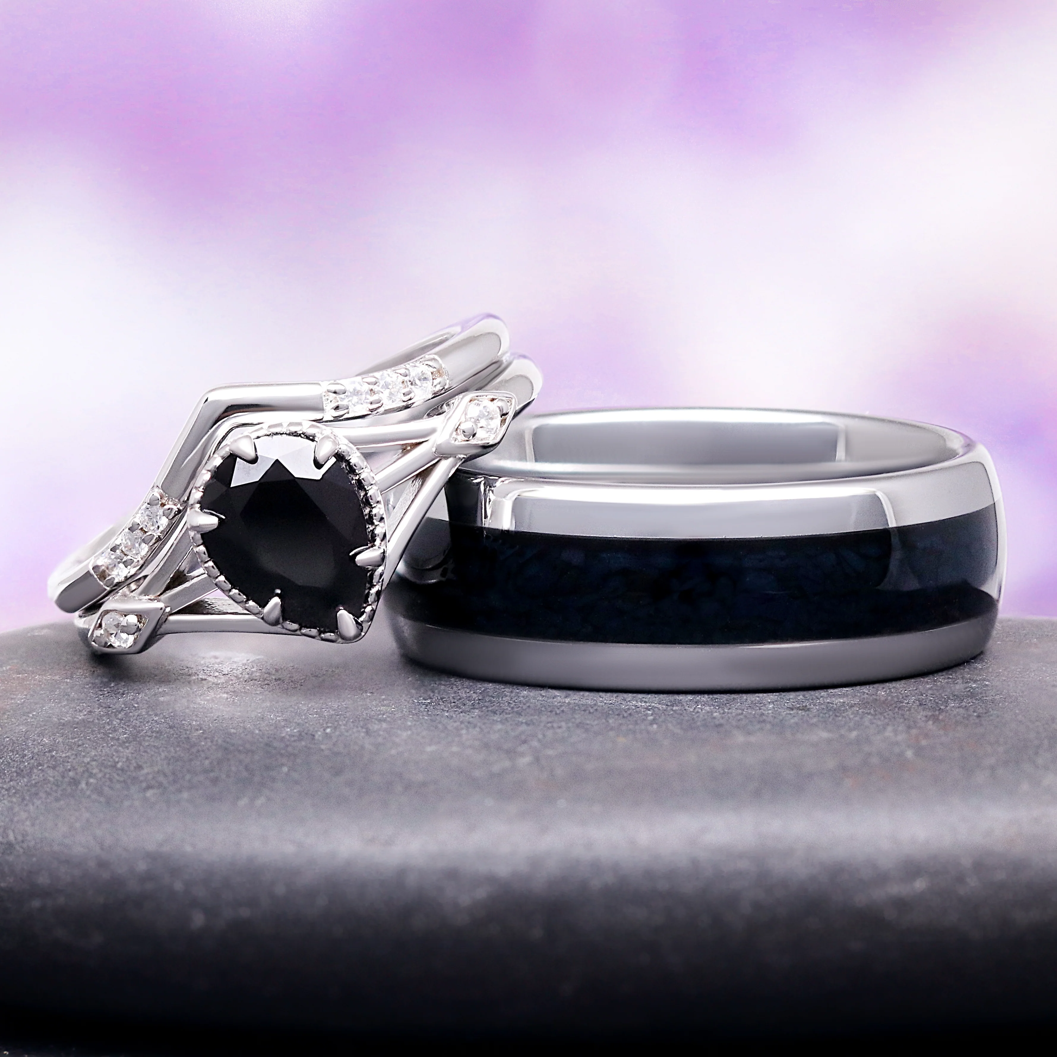 Celtic Black Onyx Engagement Ring Set in 14K White Gold - Image 4