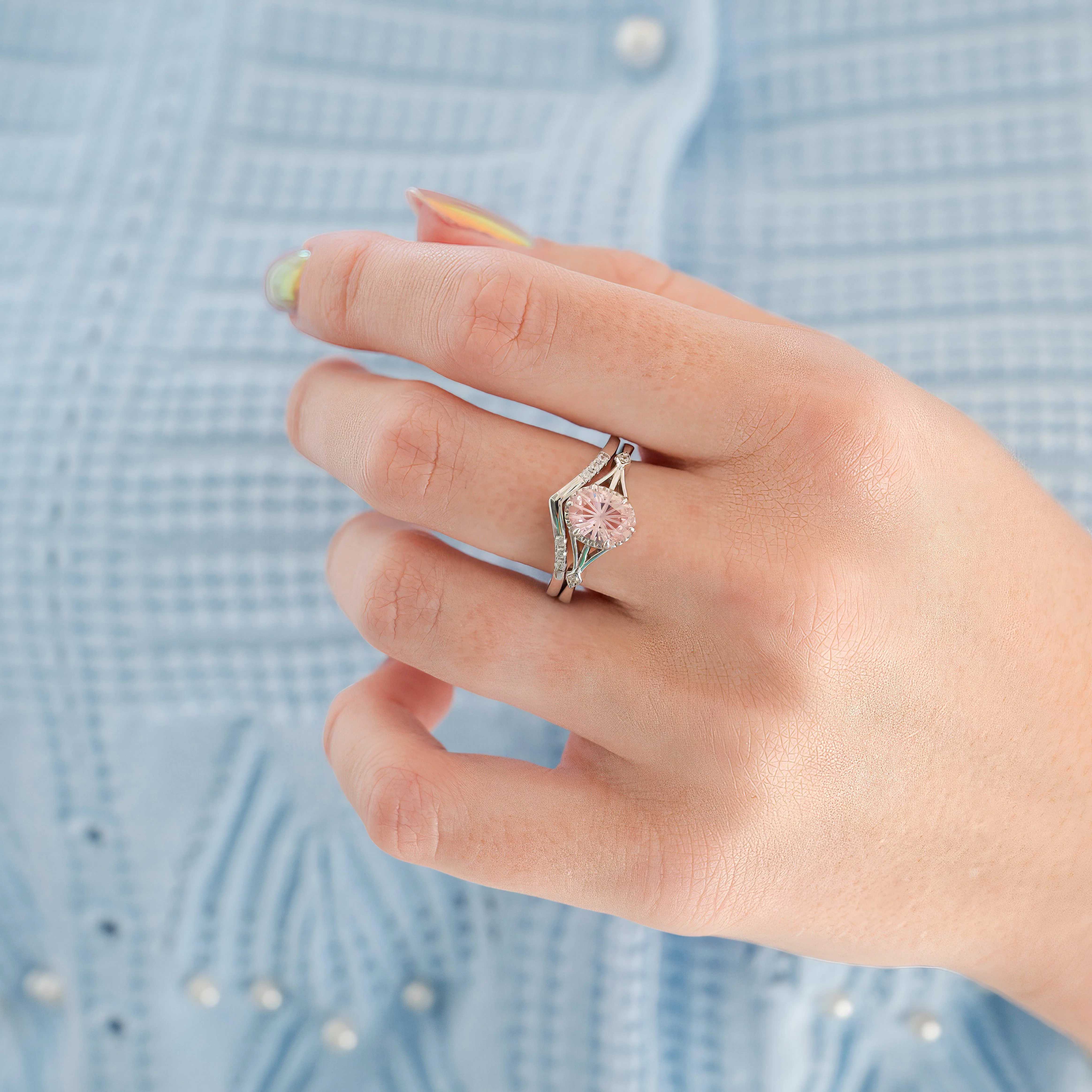 Celtic Morganite Ring Set- Sterling Silver (Fantasy Cut) - Image 2