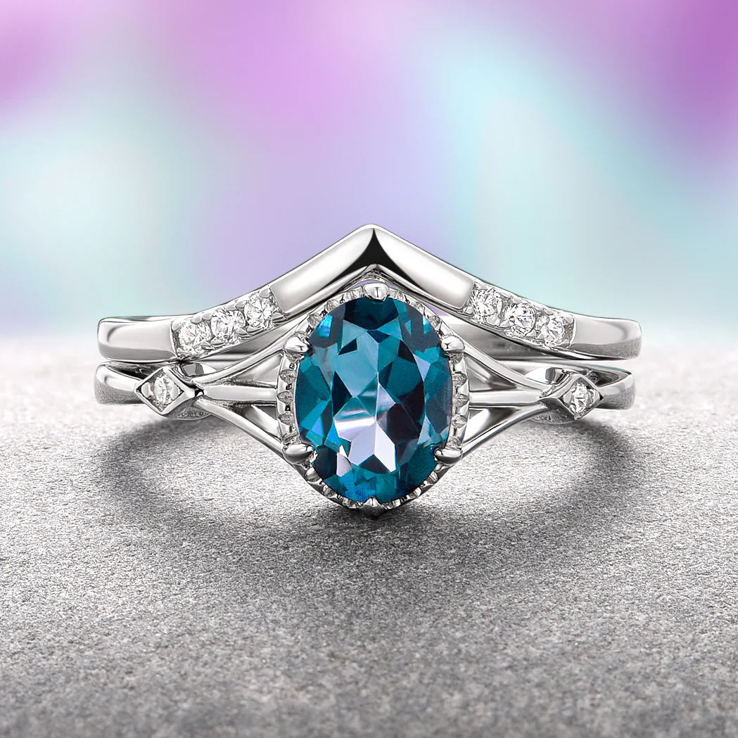 Celtic Natural London Blue Topaz Couples Ring Set - Image 2
