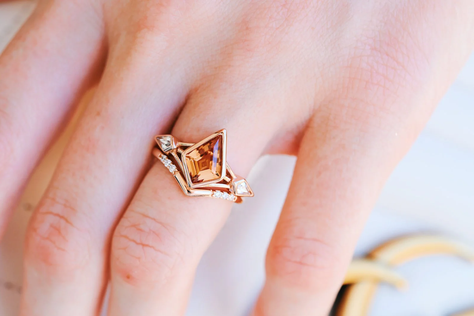 Padparadscha Sapphire Engagement Ring Set in 14K Solid Rose Gold - Image 2