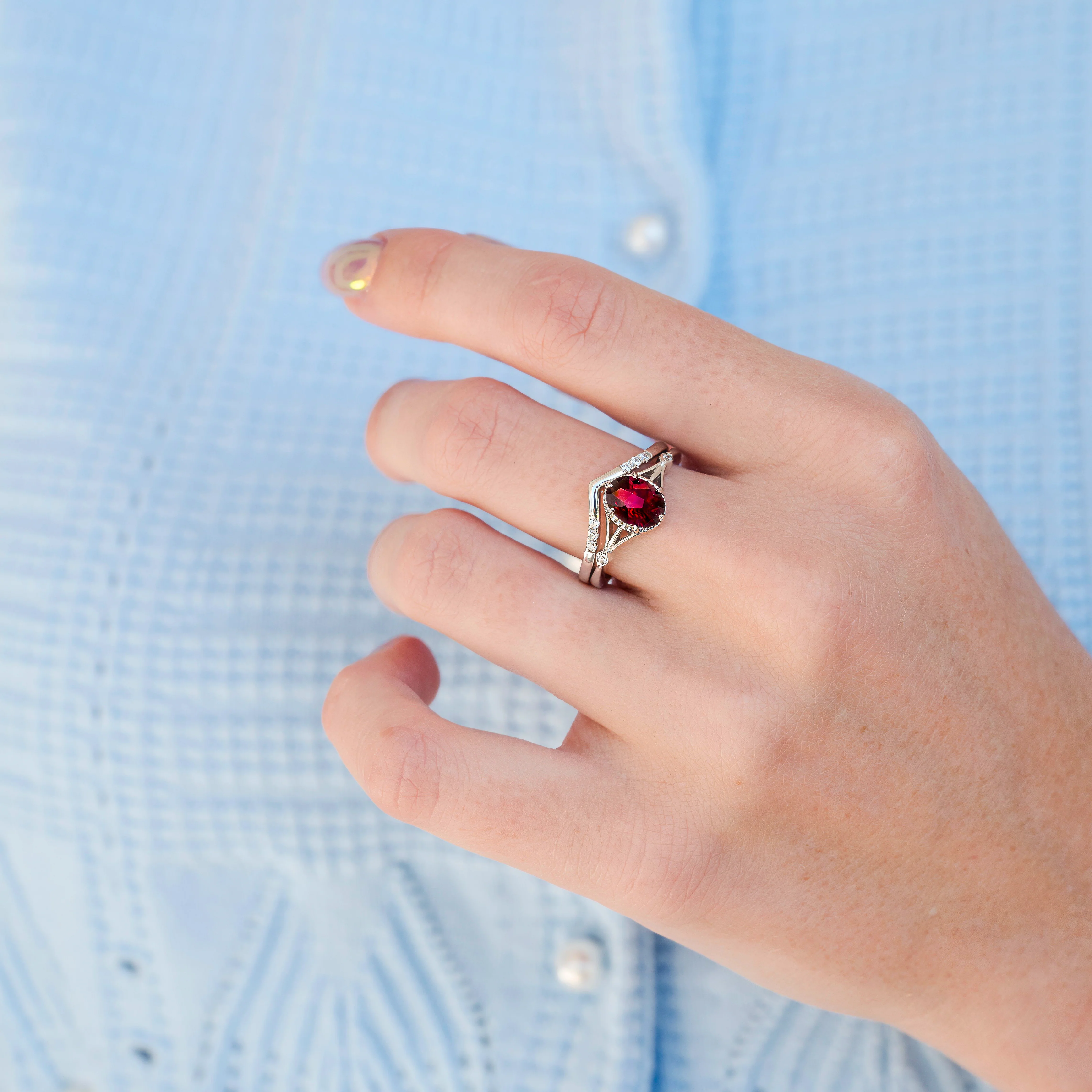 Celtic Ruby Ring Set- 14K White Gold (Two Piece) - Image 2