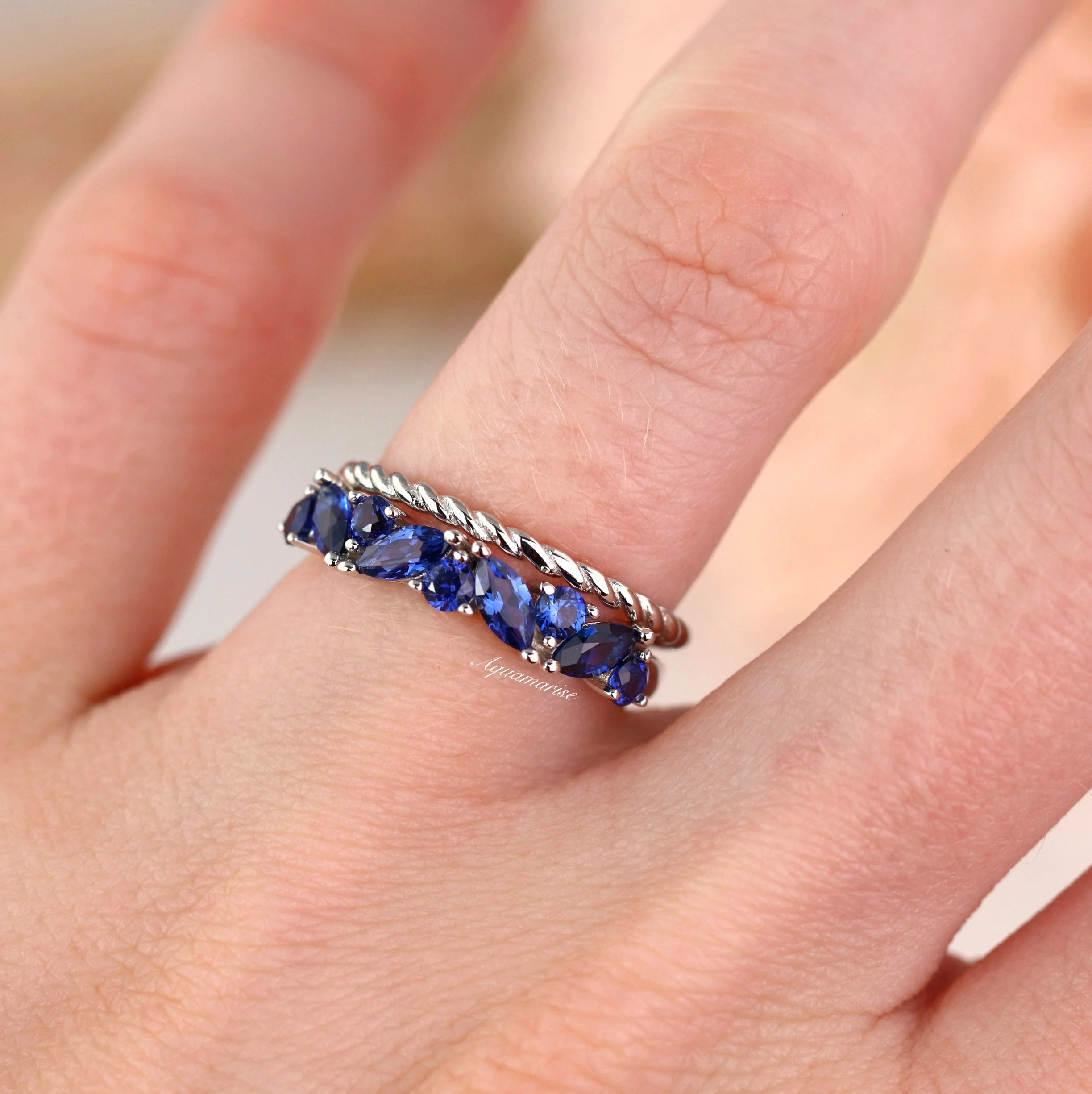 Willow Ceylon Blue Sapphire Stacking Ring Set-  Sterling Silver - Image 4