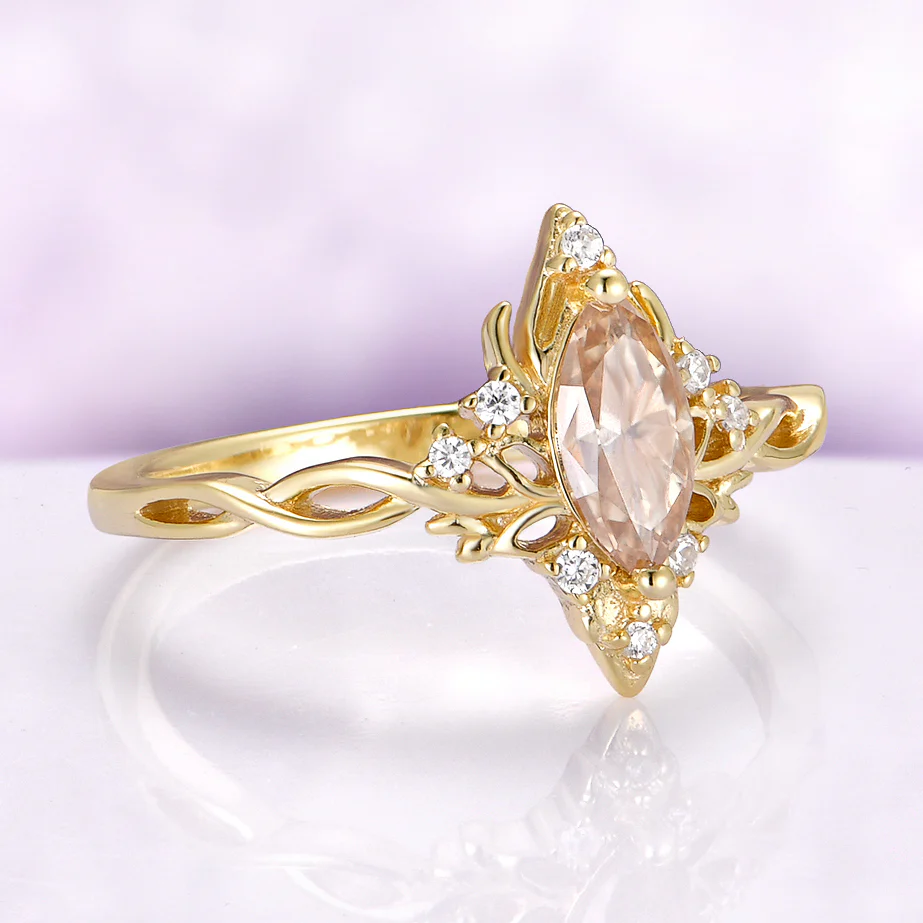 Champagne Moissanite Lotus Couples Ring Set - Image 6