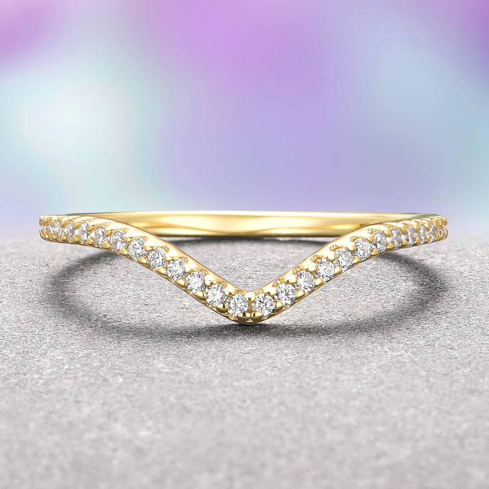 Chevron Stacking Wedding Band- 14K Solid Yellow Gold