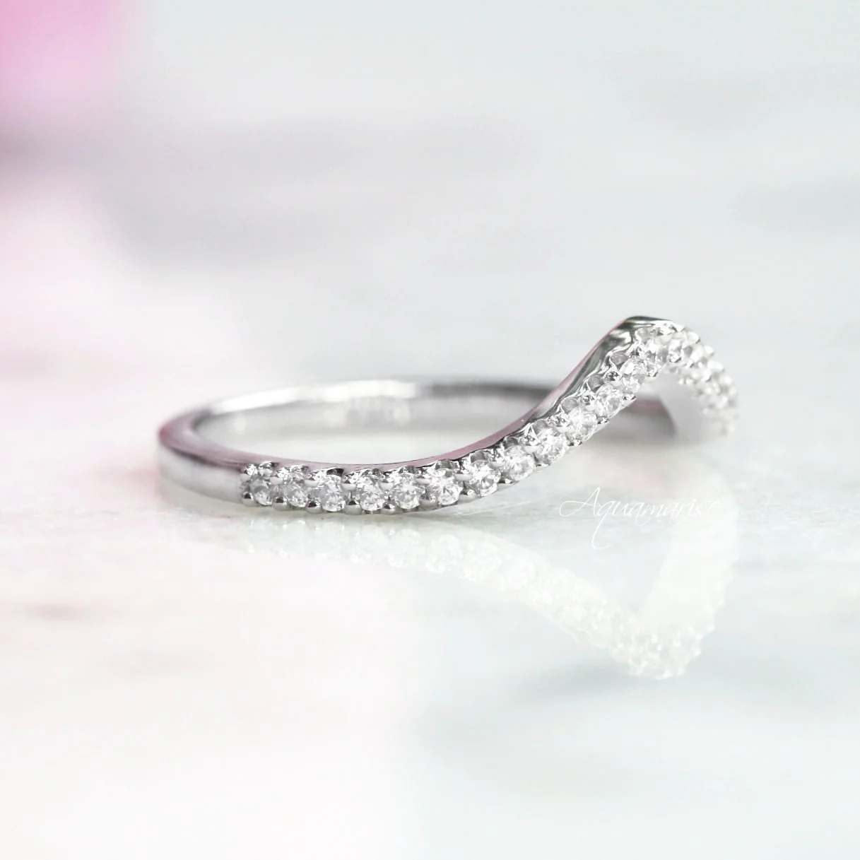 Chevron Stacking Wedding Band- 14K White Gold - Image 4