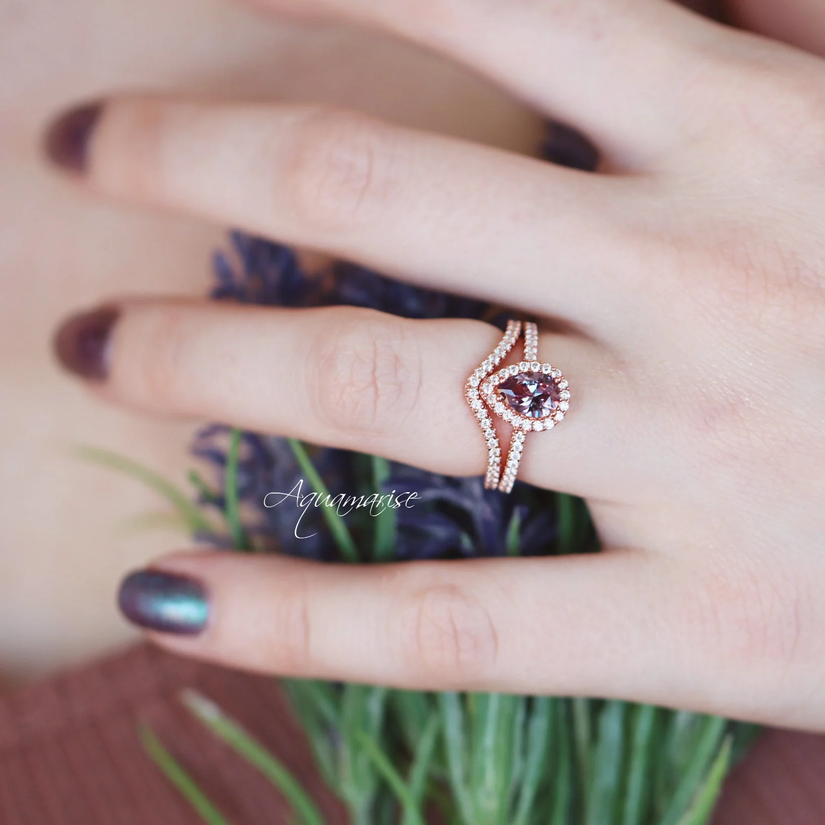 Chevron Stacking Wedding Band in 14K Rose Gold Vermeil - Image 3