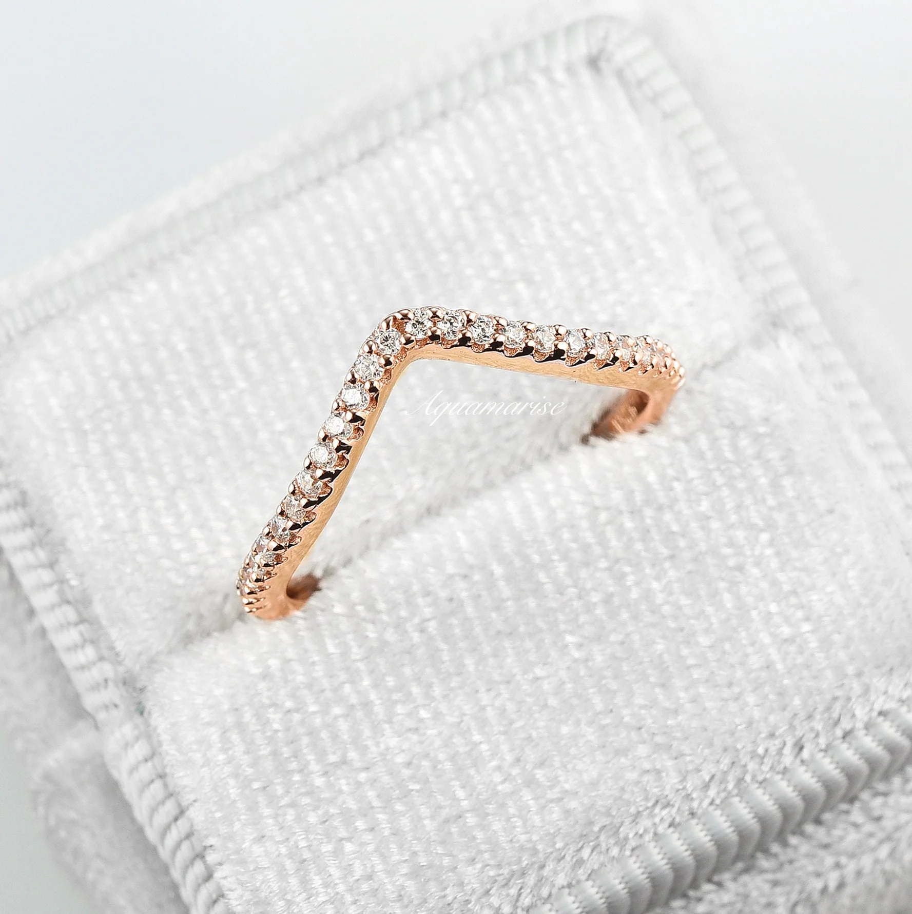 Chevron Stacking Wedding Band in 14K Rose Gold Vermeil - Image 5
