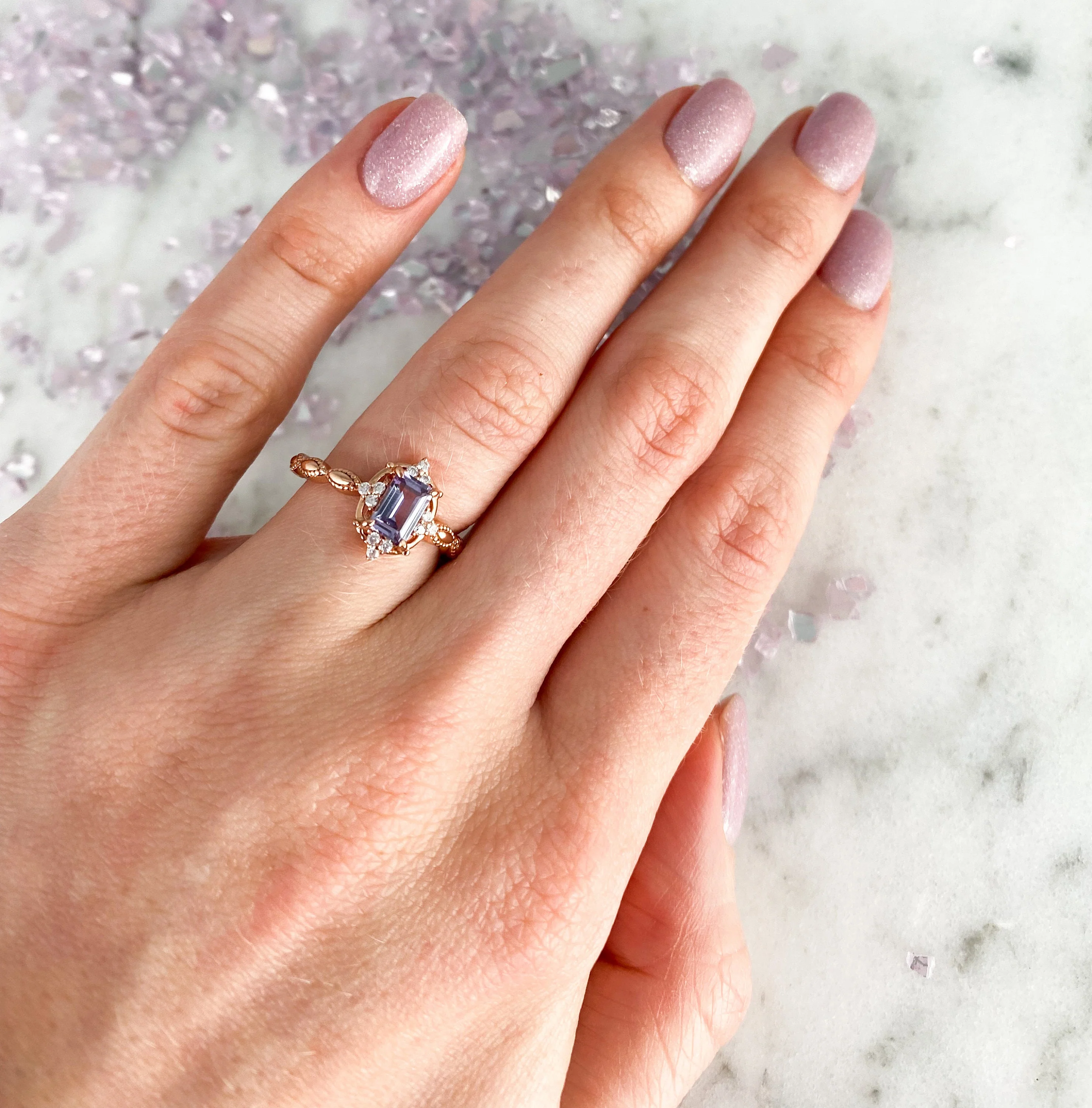 Vintage Alexandrite Ring in 14K Solid Rose Gold - Image 3
