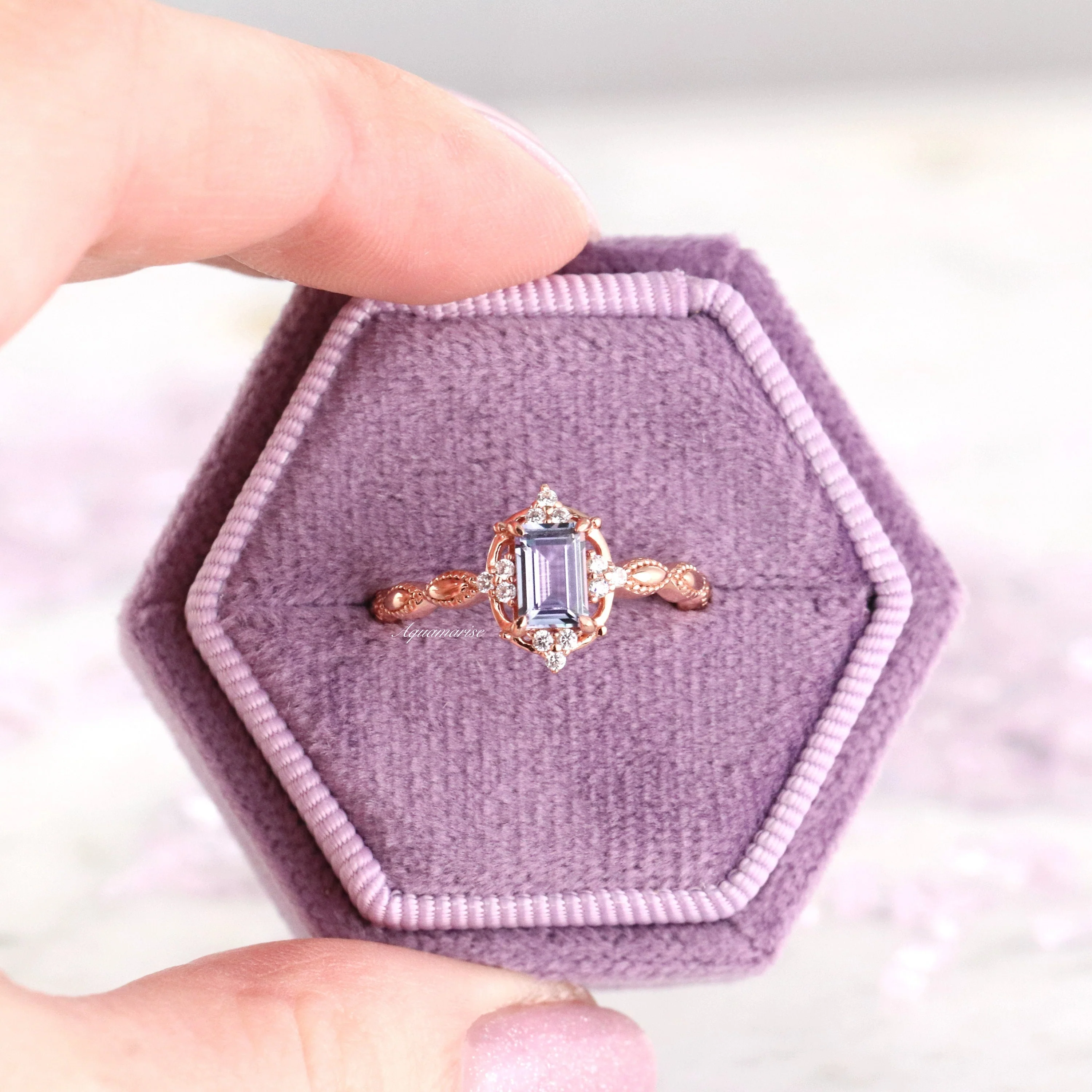 Vintage Alexandrite Ring in 14K Solid Rose Gold - Image 4