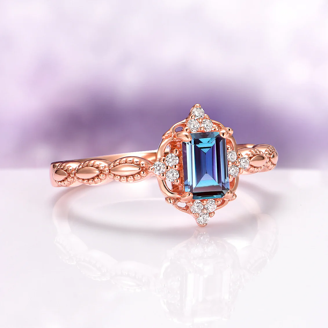 Vintage Alexandrite Ring in 14K Solid Rose Gold - Image 6