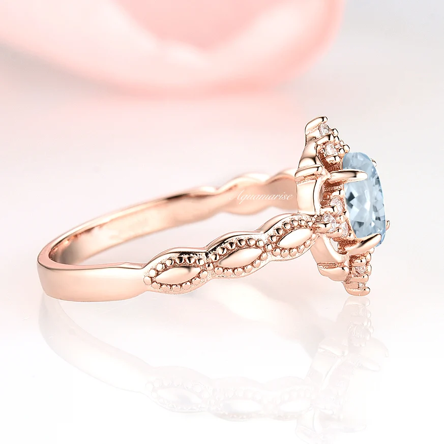 Vintage Aquamarine Ring in 14K Solid Rose Gold - Image 4
