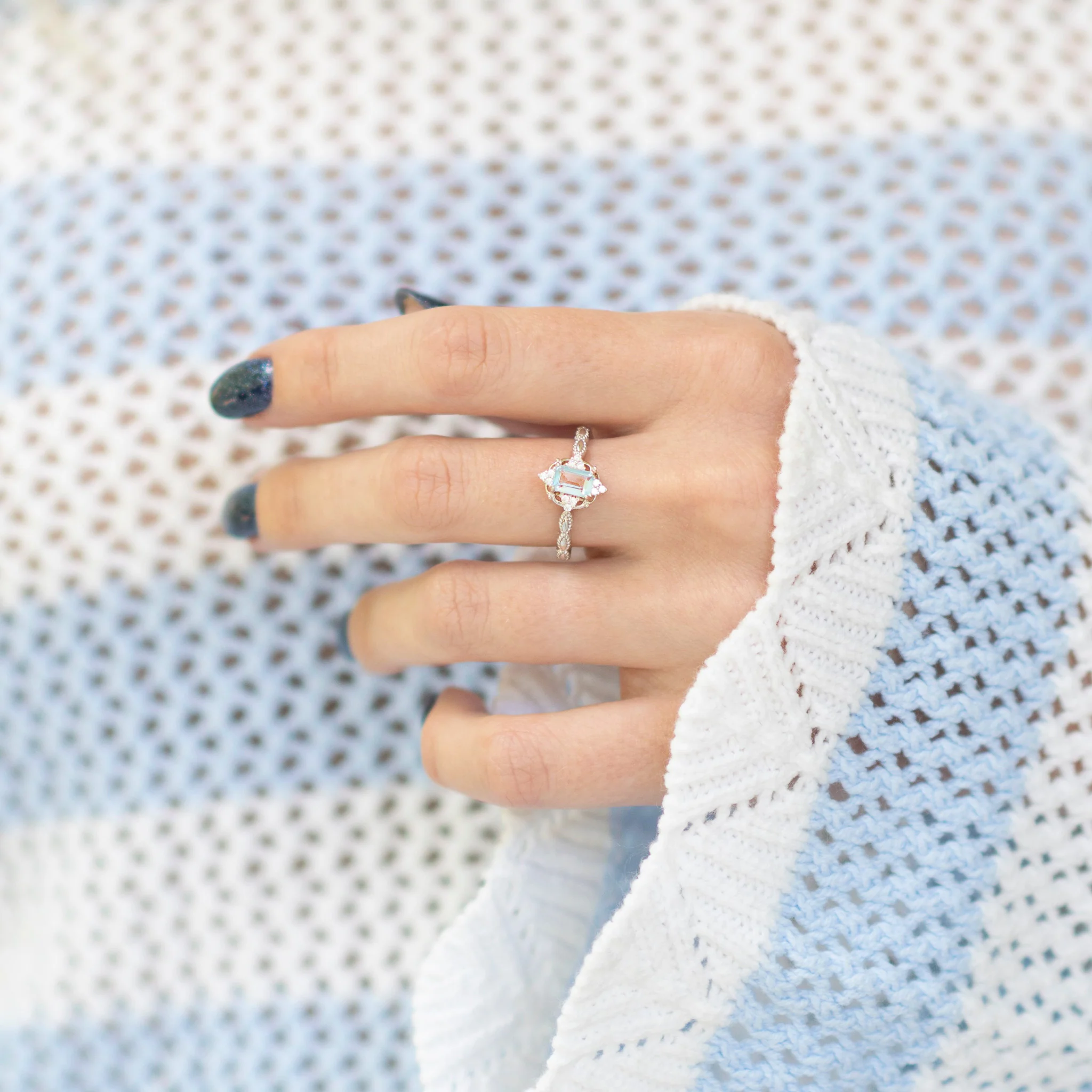 Vintage Aquamarine Ring in 14K White Gold - Image 2