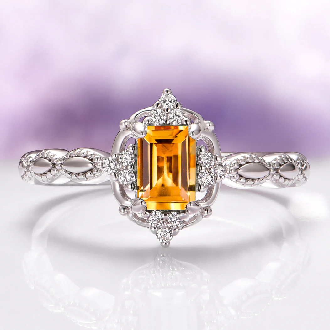 Natural Citrine Engagement Ring in 14K White Gold