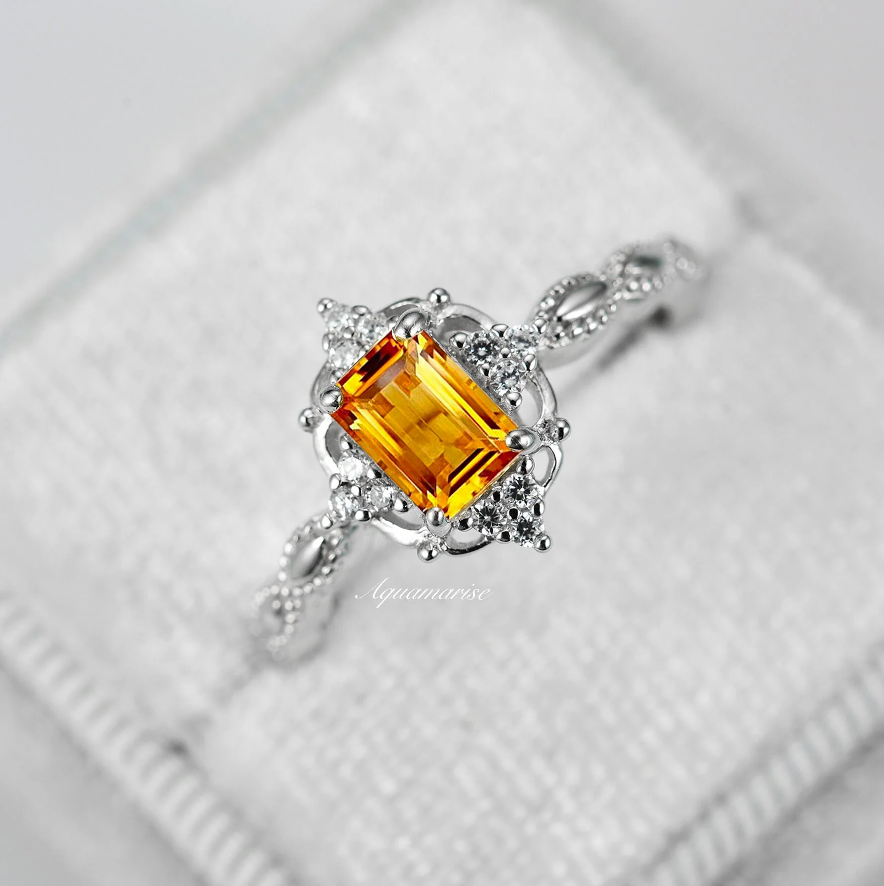 Natural Citrine Engagement Ring in 14K White Gold - Image 2
