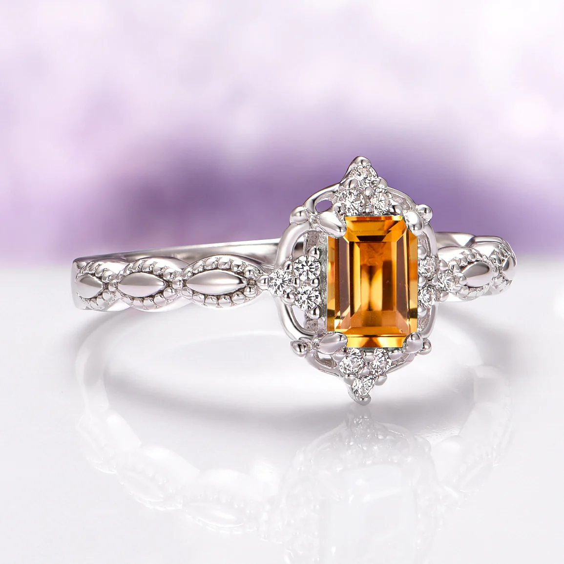Natural Citrine Engagement Ring in 14K White Gold - Image 6