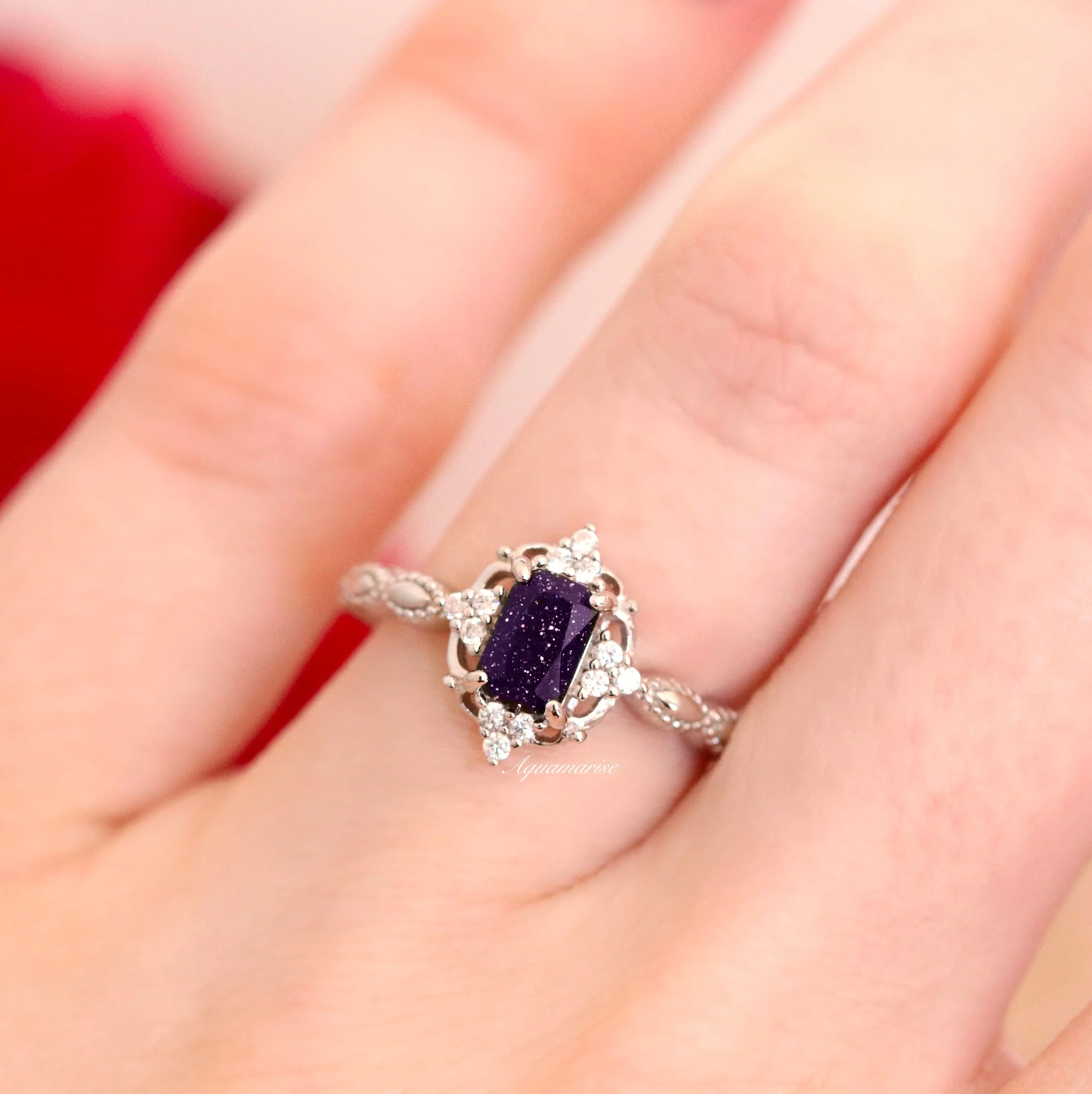 Starry Night (Sandstone) Engagement Ring in 14K White Gold - Image 5