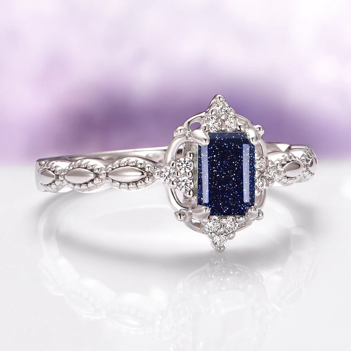 Starry Night (Sandstone) Engagement Ring in 14K White Gold - Image 6