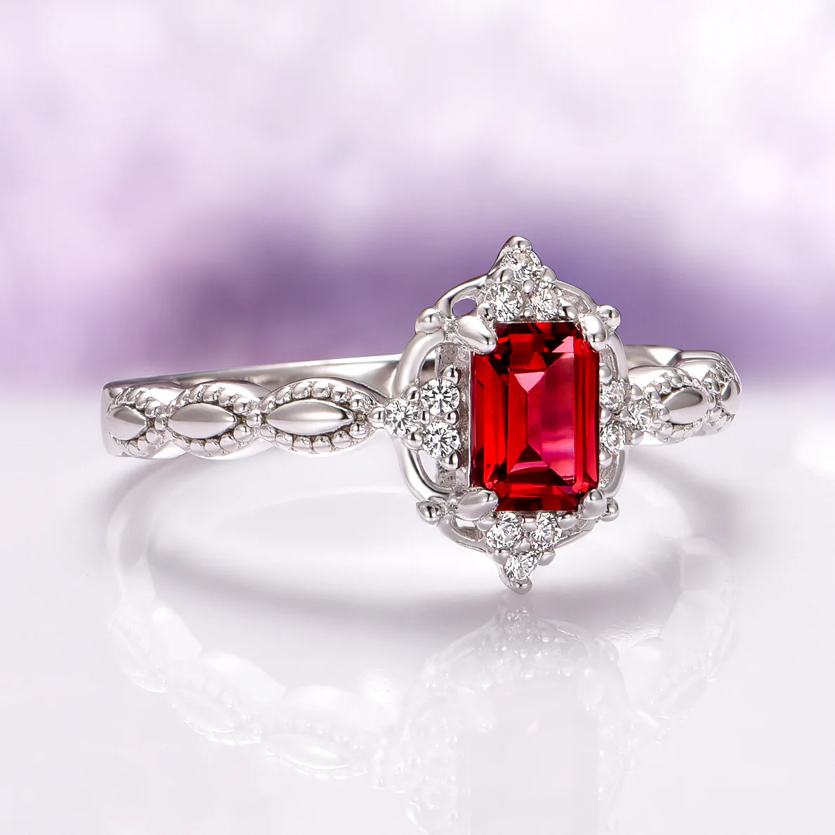 Vintage Garnet Engagement Ring in 14K White Gold - Image 5