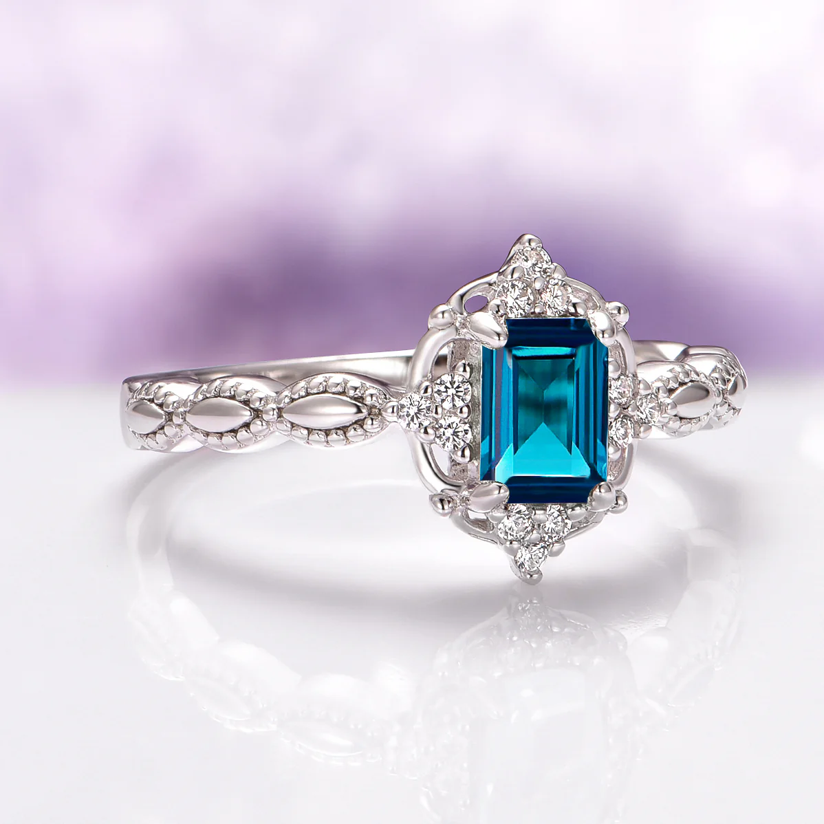 Natural London Blue Topaz Engagement Ring in 14K White Gold - Image 3