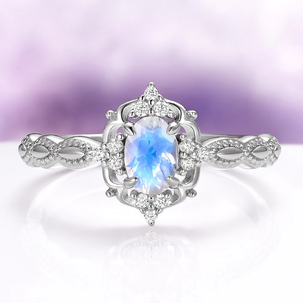 Rainbow Moonstone Engagement Ring in 14K White Gold