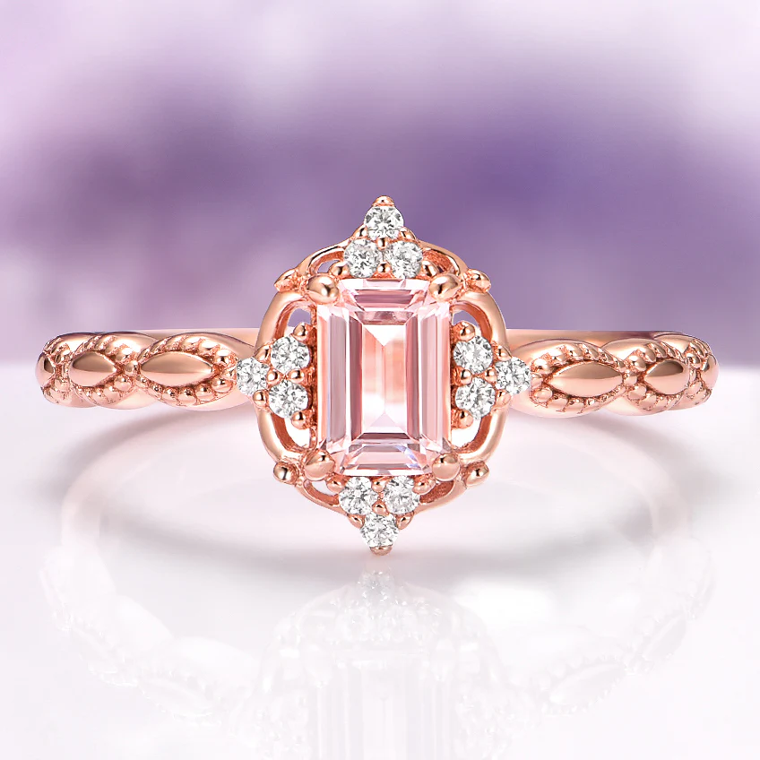 Vintage Morganite Engagement Ring in 14K Solid Rose Gold