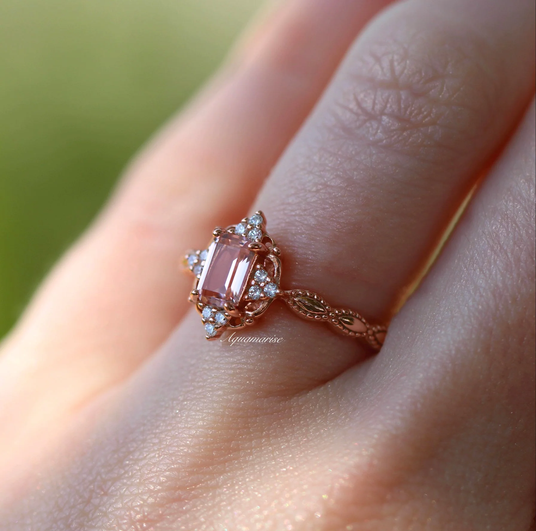 Vintage Morganite Engagement Ring in 14K Solid Rose Gold - Image 4
