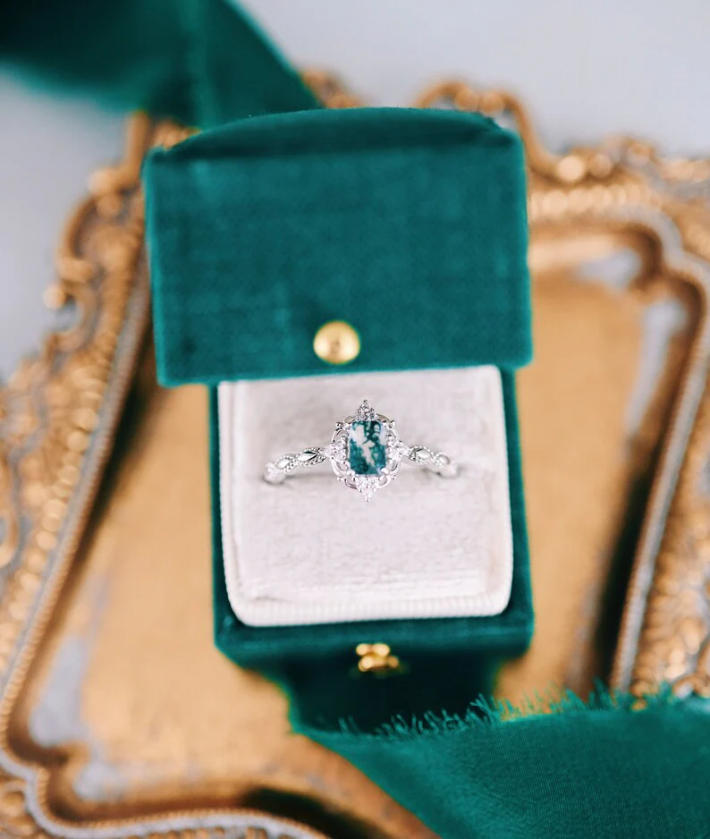 Green Moss Agate Engagement Ring in 14K White Gold - Image 4