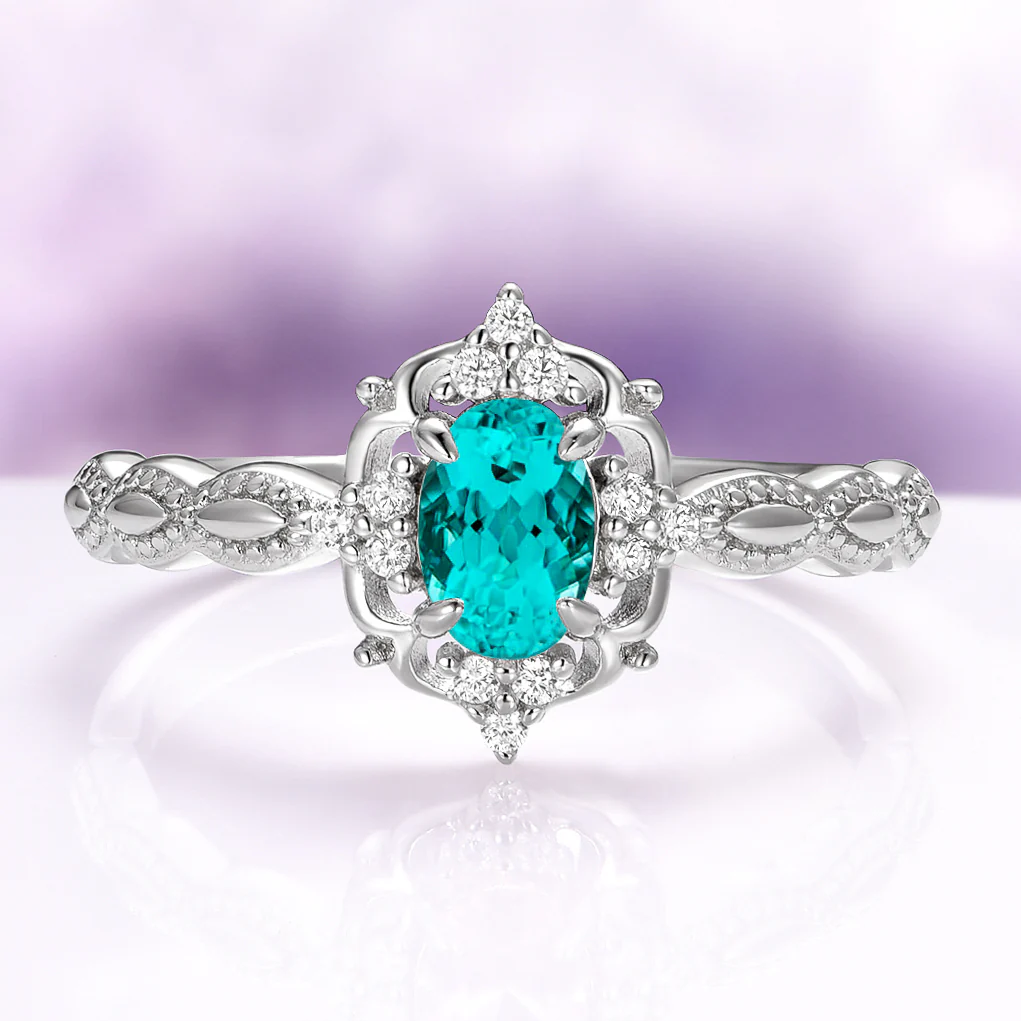 Vintage Paraiba Tourmaline Engagement Ring in 14K White Gold