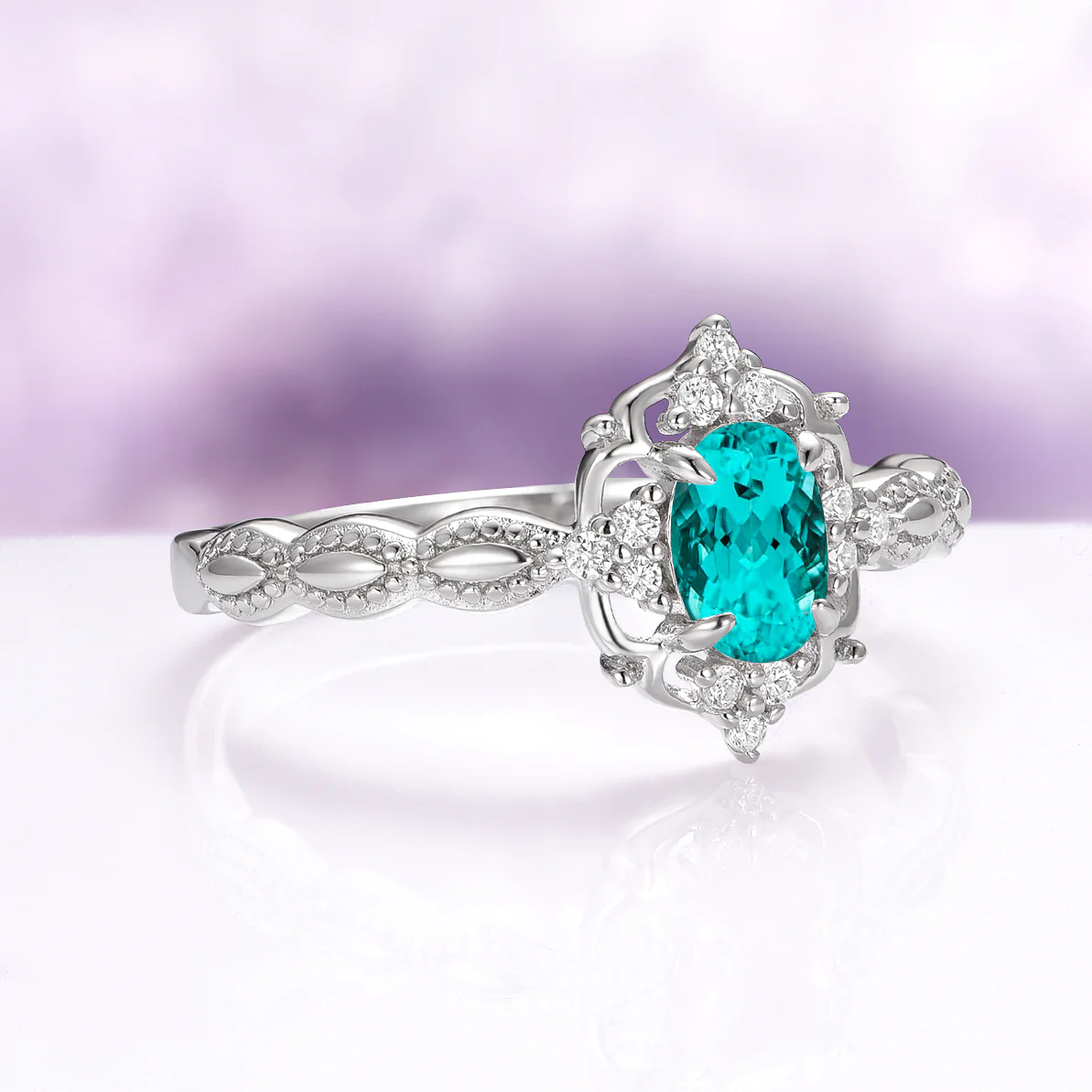 Vintage Paraiba Tourmaline Engagement Ring in 14K White Gold - Image 5