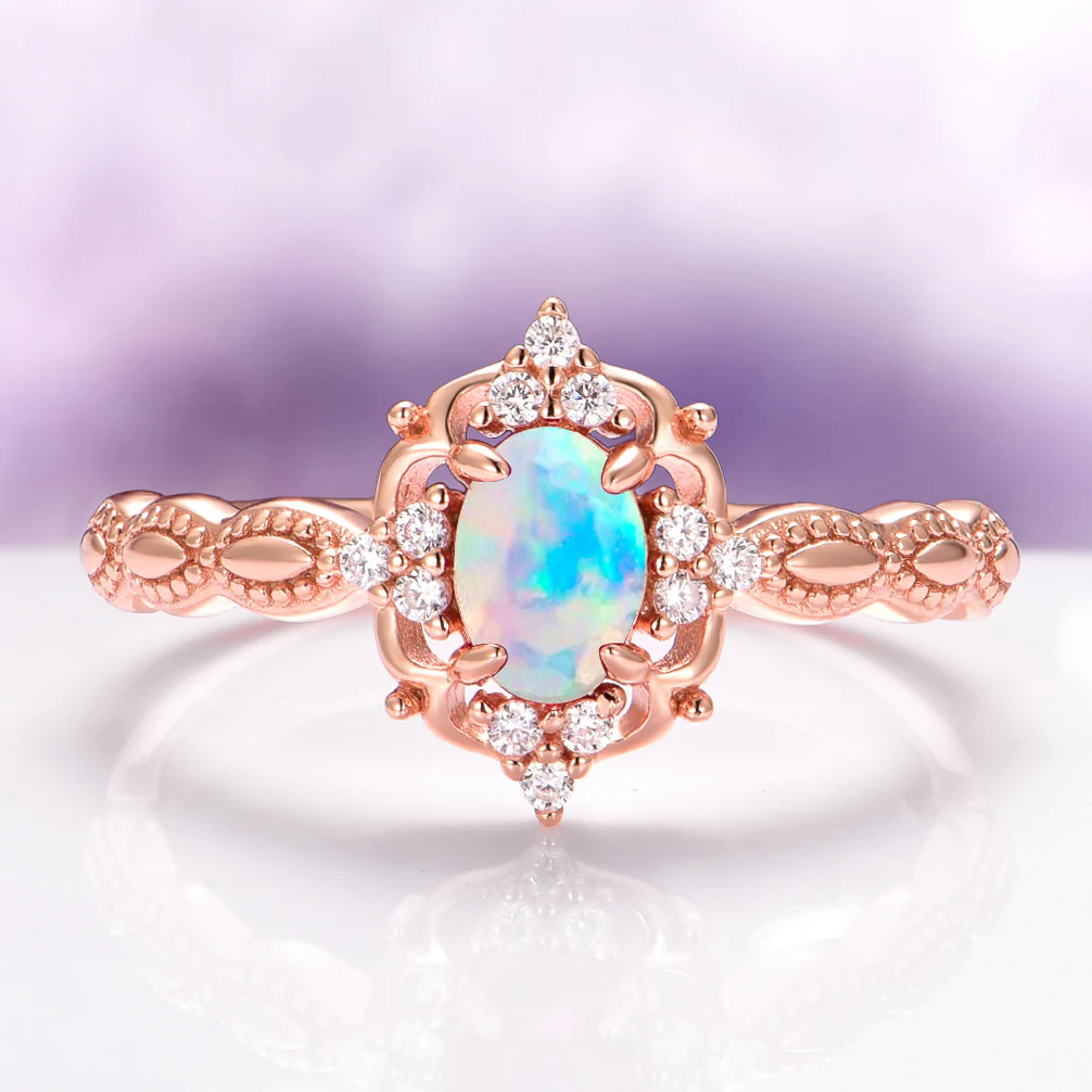 Vintage Australian Opal Ring in 14K Solid Rose Gold