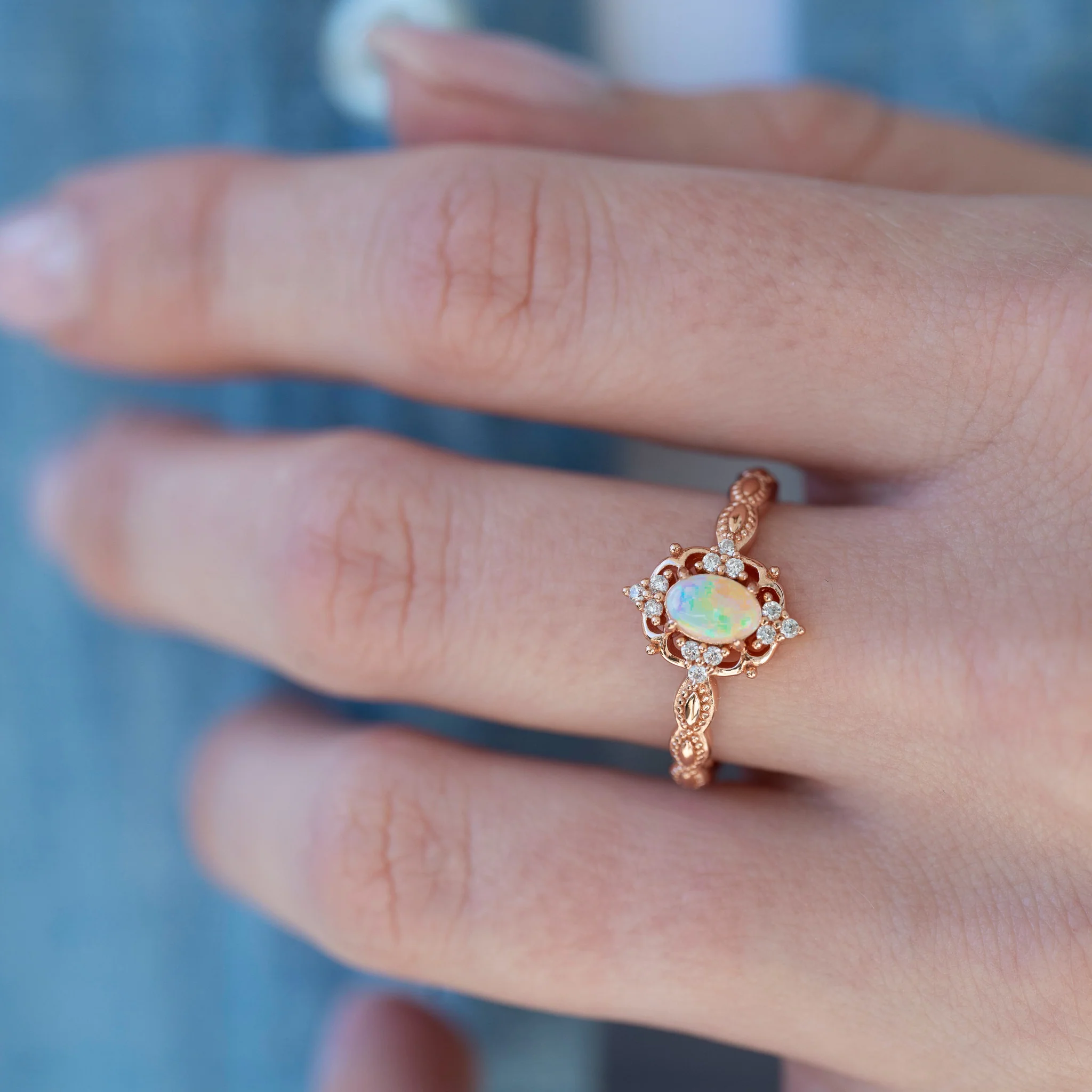 Vintage Australian Opal Ring in 14K Solid Rose Gold - Image 3