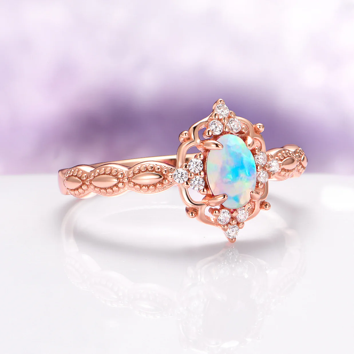 Vintage Australian Opal Ring in 14K Solid Rose Gold - Image 4