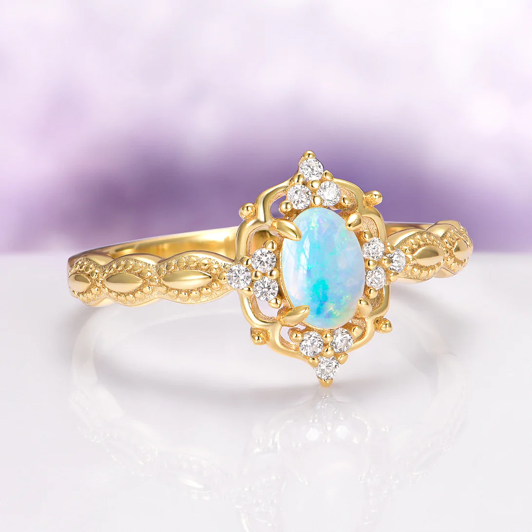 Vintage Natural Australian Opal Engagement Ring in 14K Solid Yellow Gold - Image 7