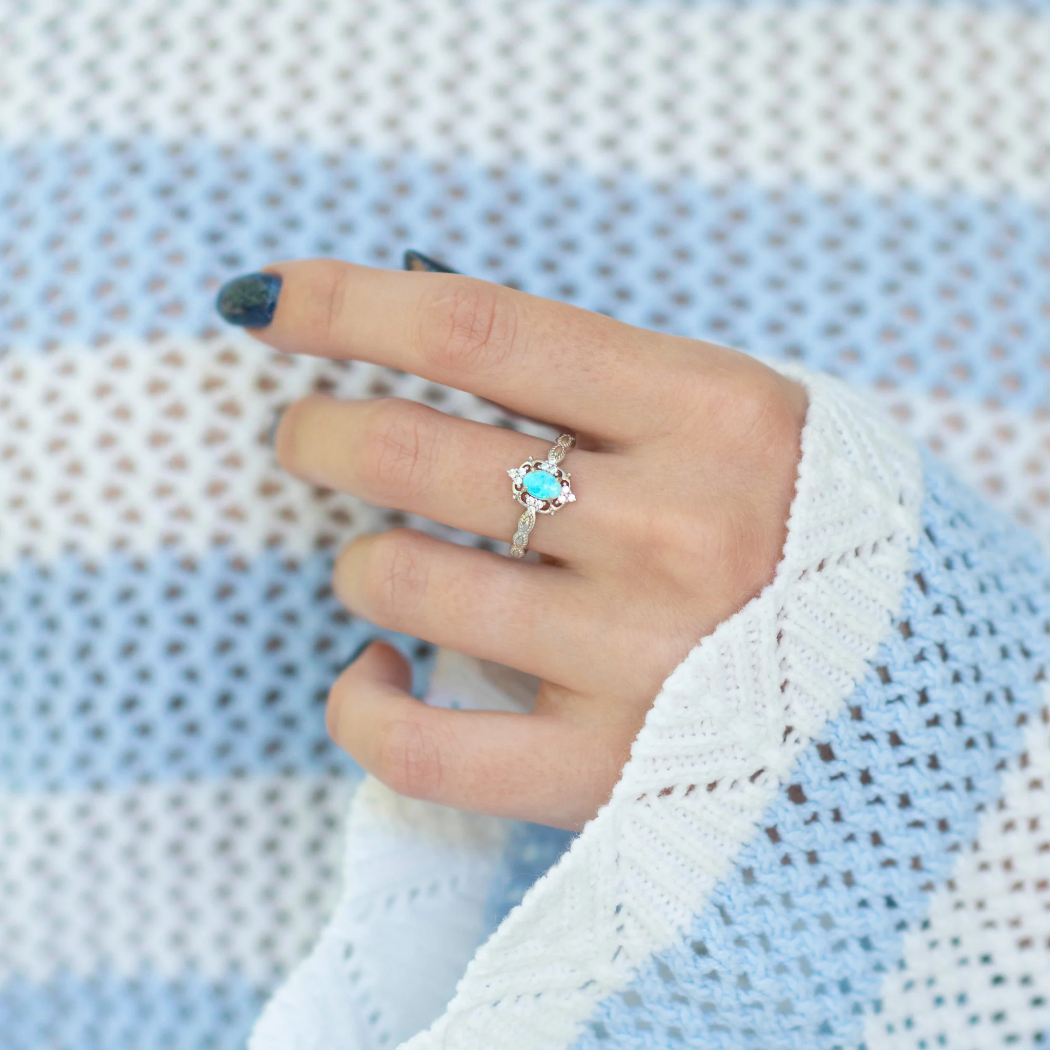Vintage Australian Opal Engagement Ring in 14K White Gold - Image 3