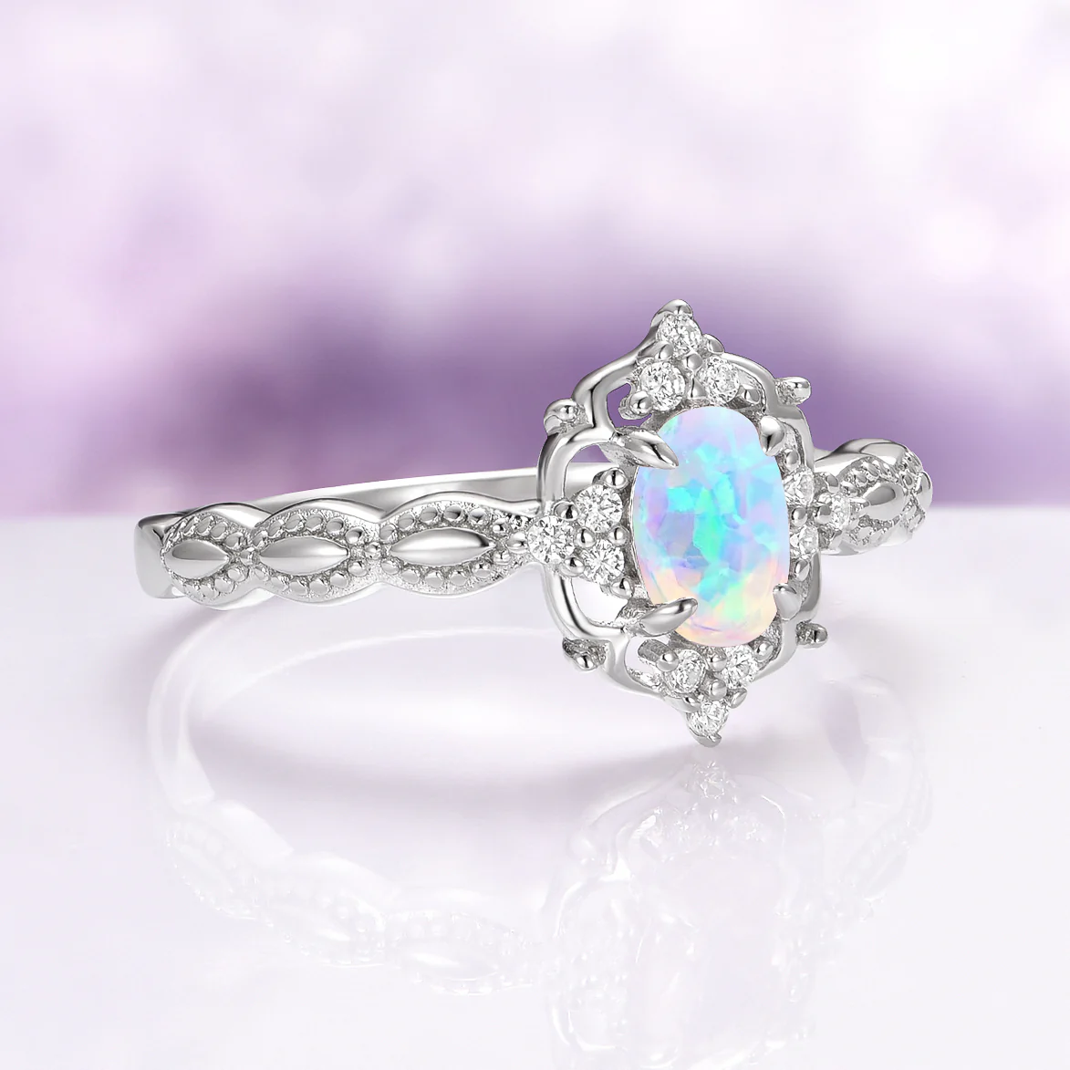 Vintage Australian Opal Engagement Ring in 14K White Gold - Image 5