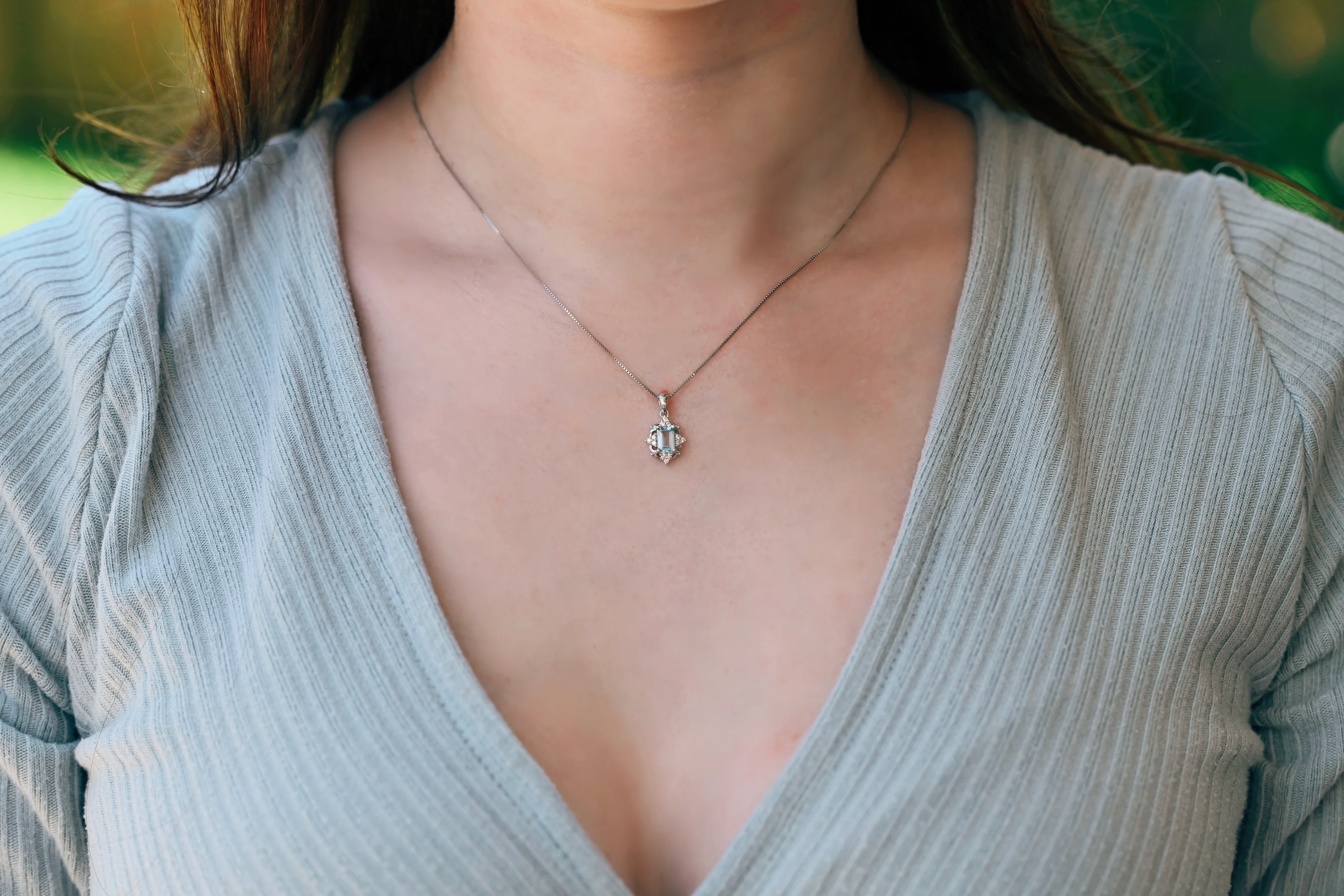 Vintage Natural Aquamarine Necklace in Sterling Silver - Image 3