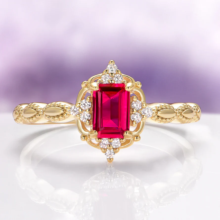Vintage Ruby Engagement Ring in 14K Solid Yellow Gold