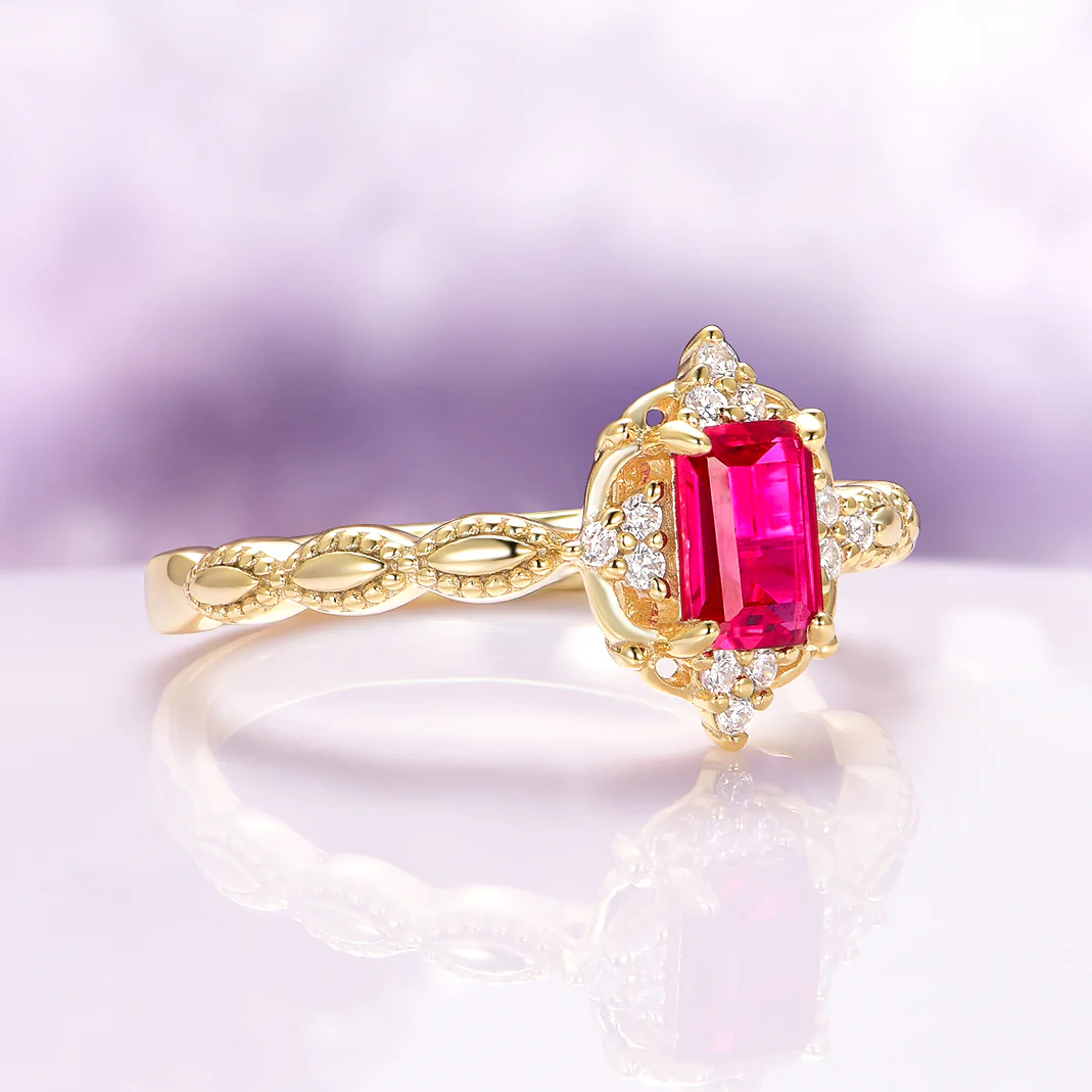 Vintage Ruby Engagement Ring in 14K Solid Yellow Gold - Image 4
