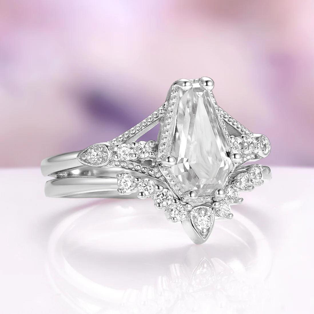 Coffin Cut Moissanite Bridal Set in 14K White Gold - Image 2